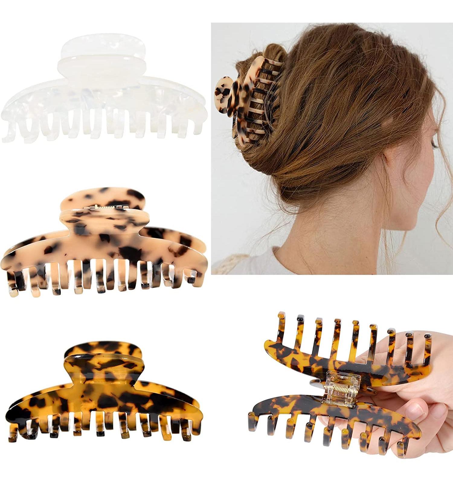 3 Pack Big Claw Clips - Tortoise Shell Jumbo Hair Clips for Thick Hair - Strong Hold Leopard Print French Design - Women's Hair Accessories - Buy Online on GoSupps.com