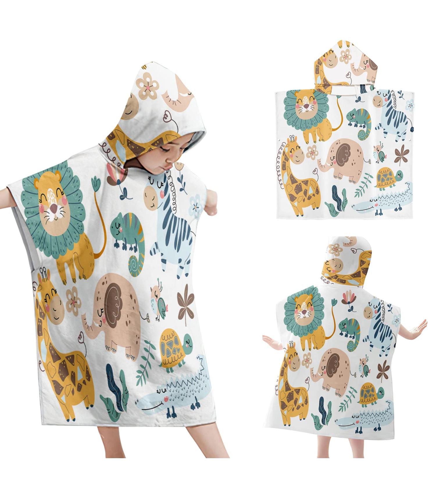 Buy Gukasxi Kids Bathing Poncho Towel | Hooded Swim Robe 65x75 cm | Absorbent Beach Towel for Boys & Girls | Colorful Forest Animals Design - Buy Online on GoSupps.com