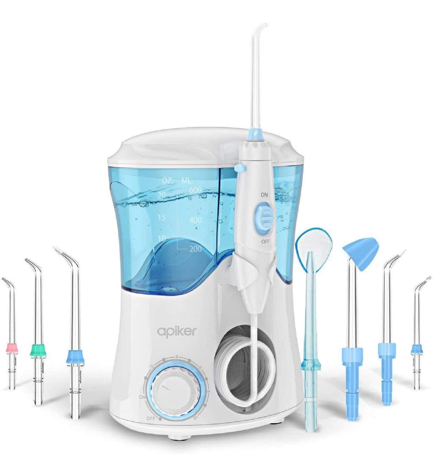 Apiker Water Flosser with 8 Tips, 10 Pressure Settings and 600ml Tank - Family Dental Oral Irrigator for Teeth Braces (White) - Buy Online on GoSupps.com