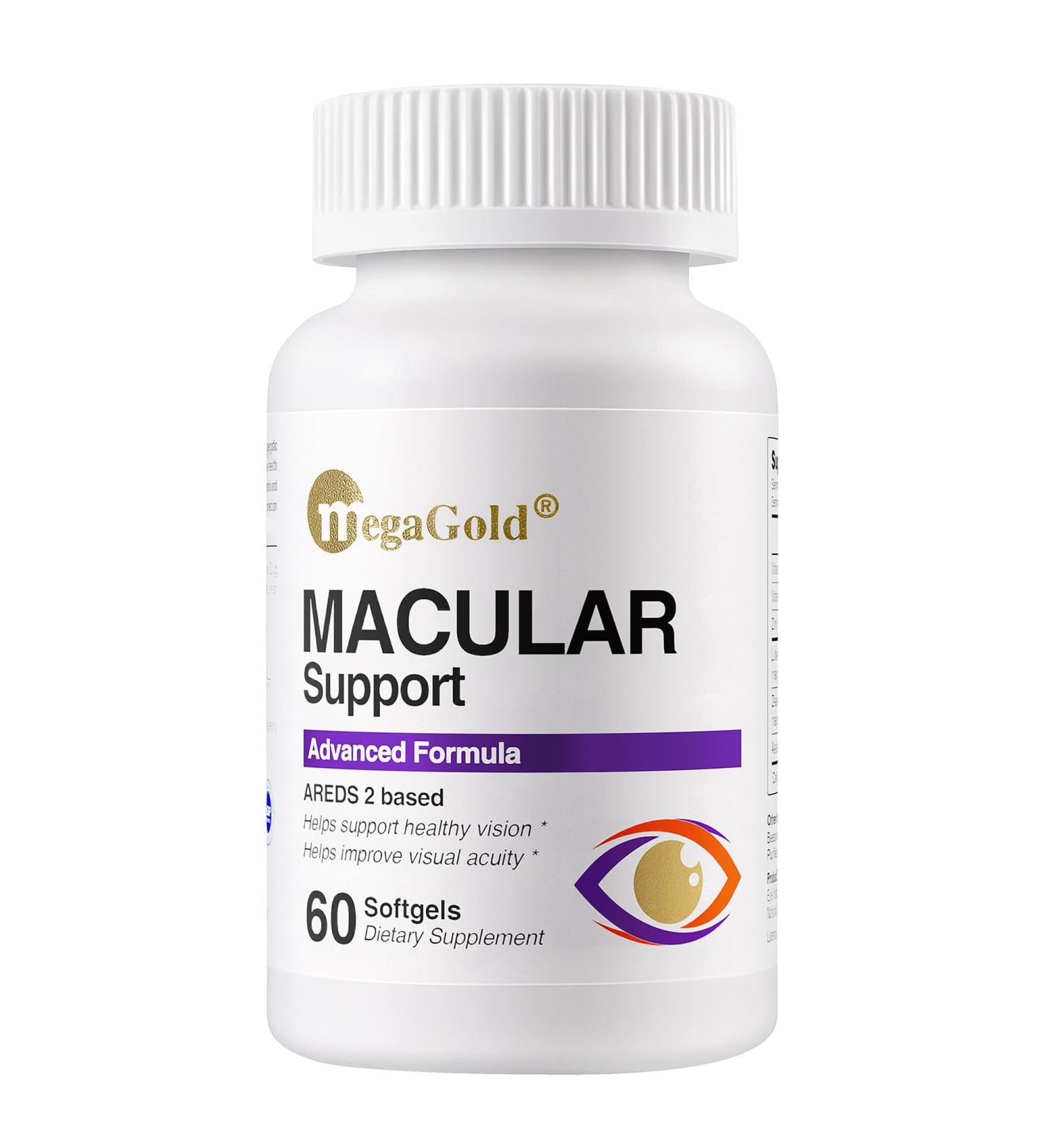 MegaGold Macular Support Advanced Formula - Eye Supplements for Vision & Macular Health*, Contains Lutein & Zeaxanthin, Vitamins C & E, Zinc, and Astaxanthin, for Seniors & Adults - 60 Count Softgels - Buy Online on GoSupps.com