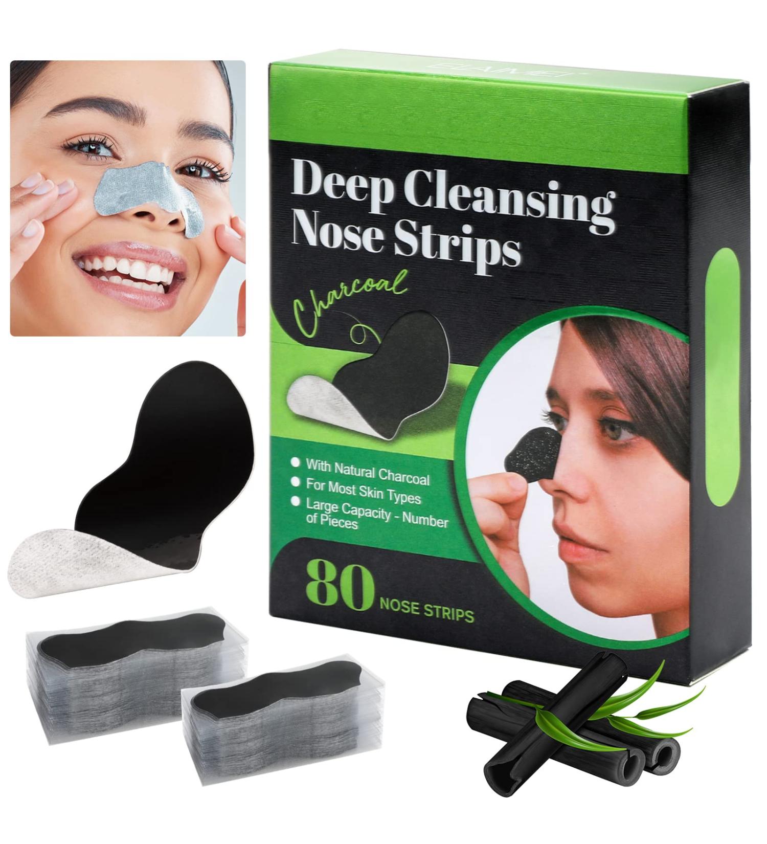 80 Pcs Nose Strips Pore Blackhead Remover Strips Nose Charcoal Bamboo Deep Cleansing of Blackheads Remover to All Skin Types Nose Blackhead Removal Skin Care at Home for Women Men(Black) - Buy Online on GoSupps.com