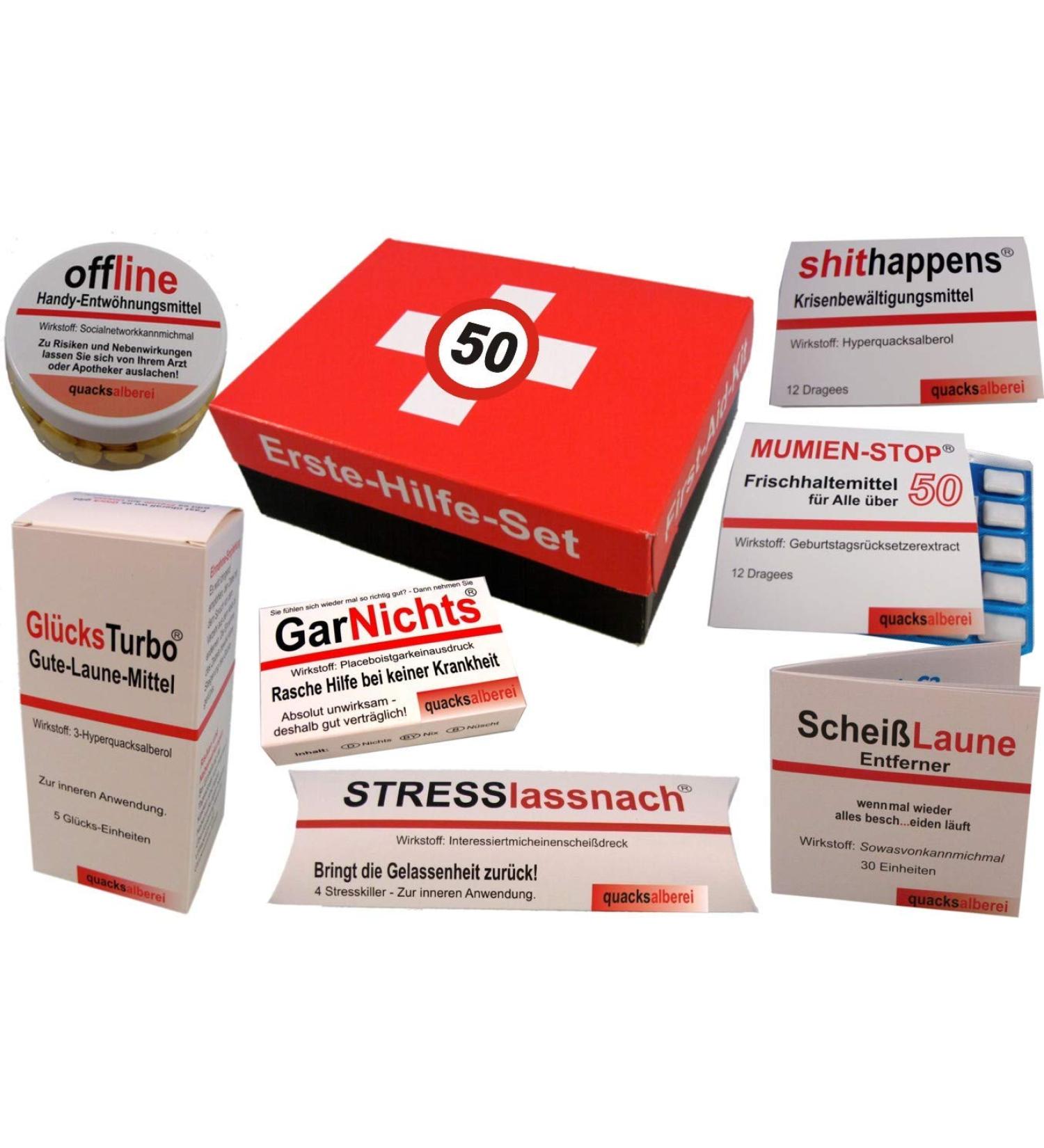 quacksalberei first aid kit funny first aid kit for the 50th birthday (8 pieces)