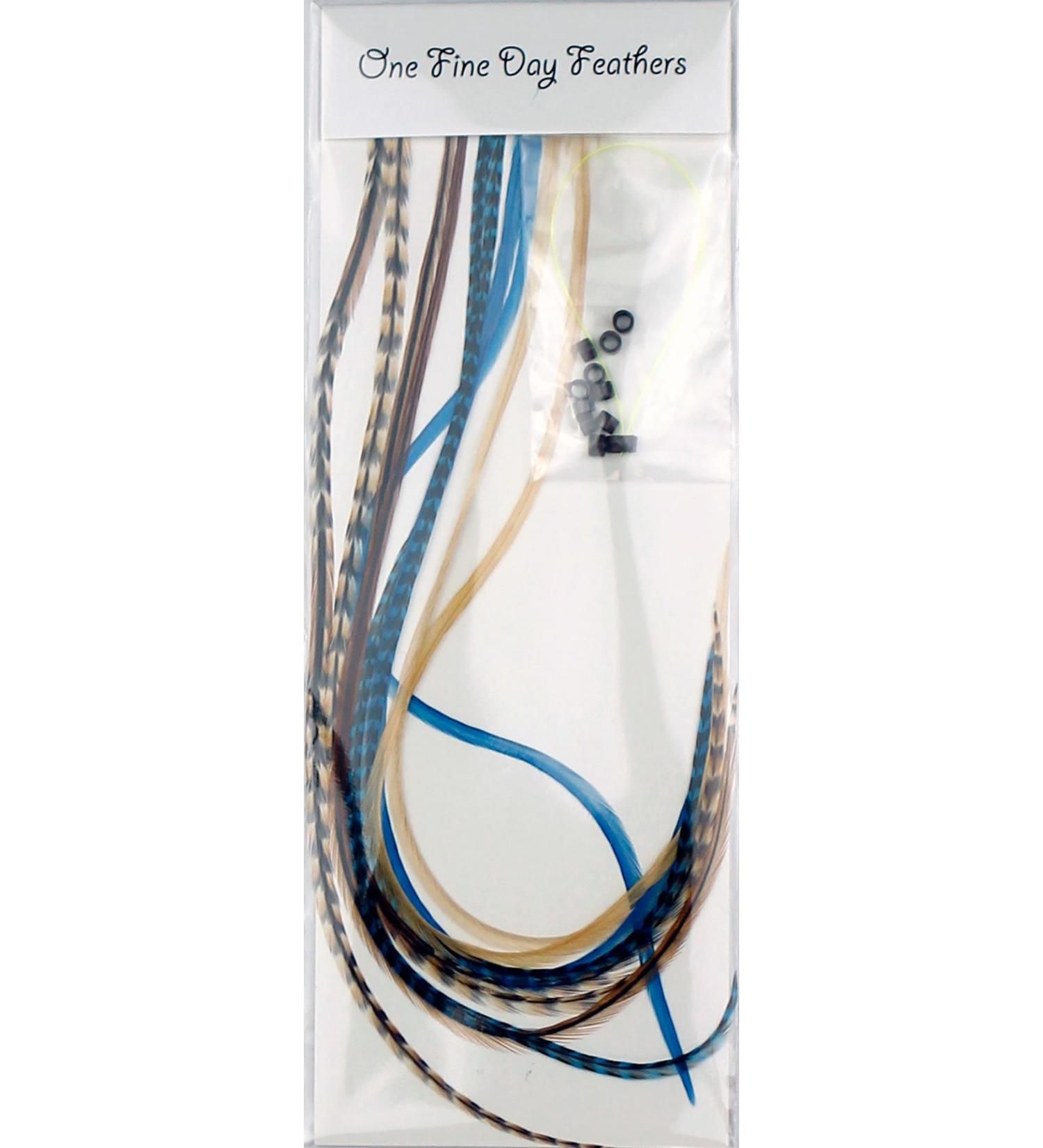 10 feather hair extensions real feathers 22-28 cm with rings/loops (Blue Auburn)