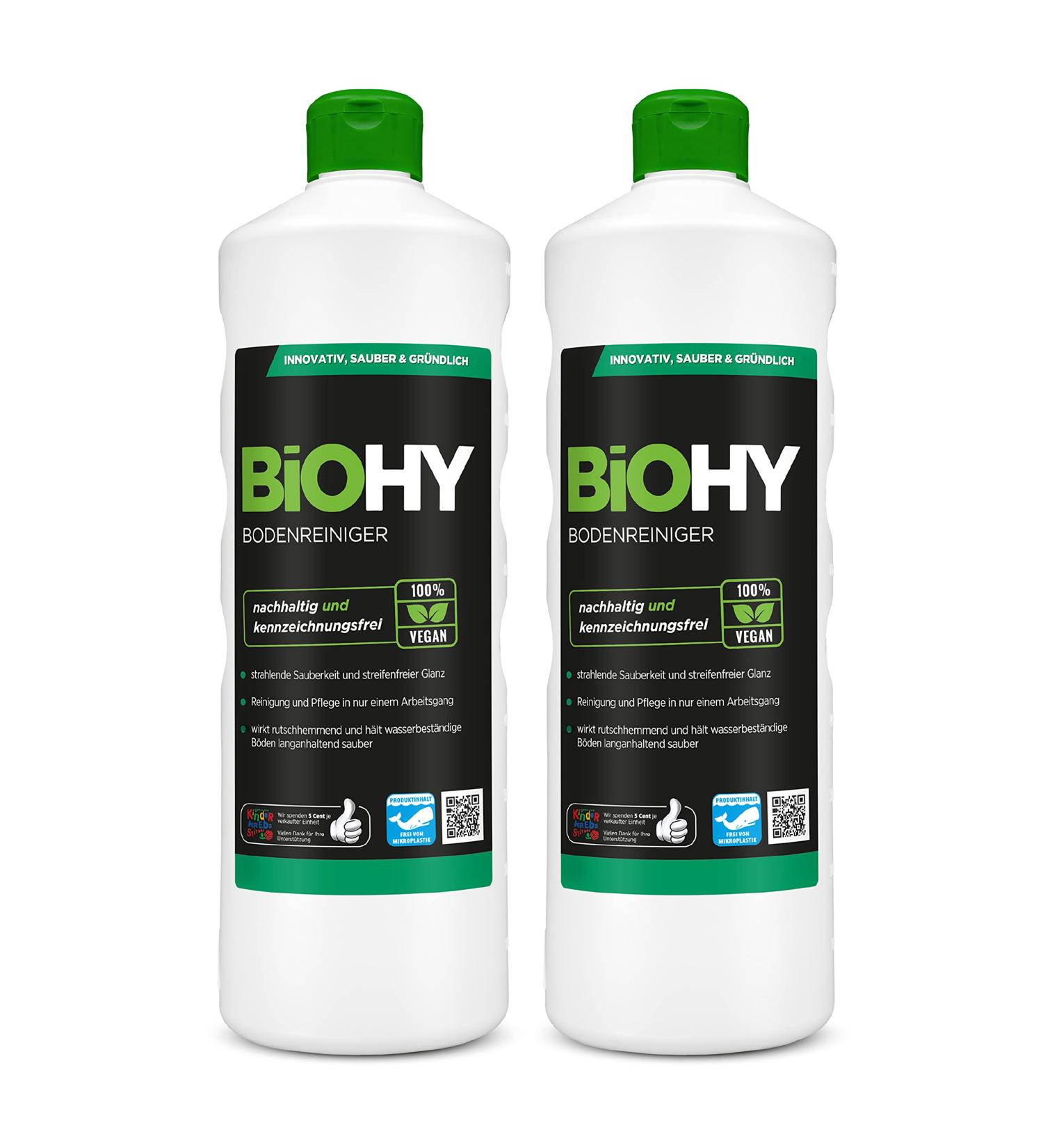 Biohy Floor Cleaner 2x1L | Organic Concentrate for All Hard Floors | Streak-Free Cleaning for Laminate PVC & Stone | Pleasant Smell - Buy Online on GoSupps.com