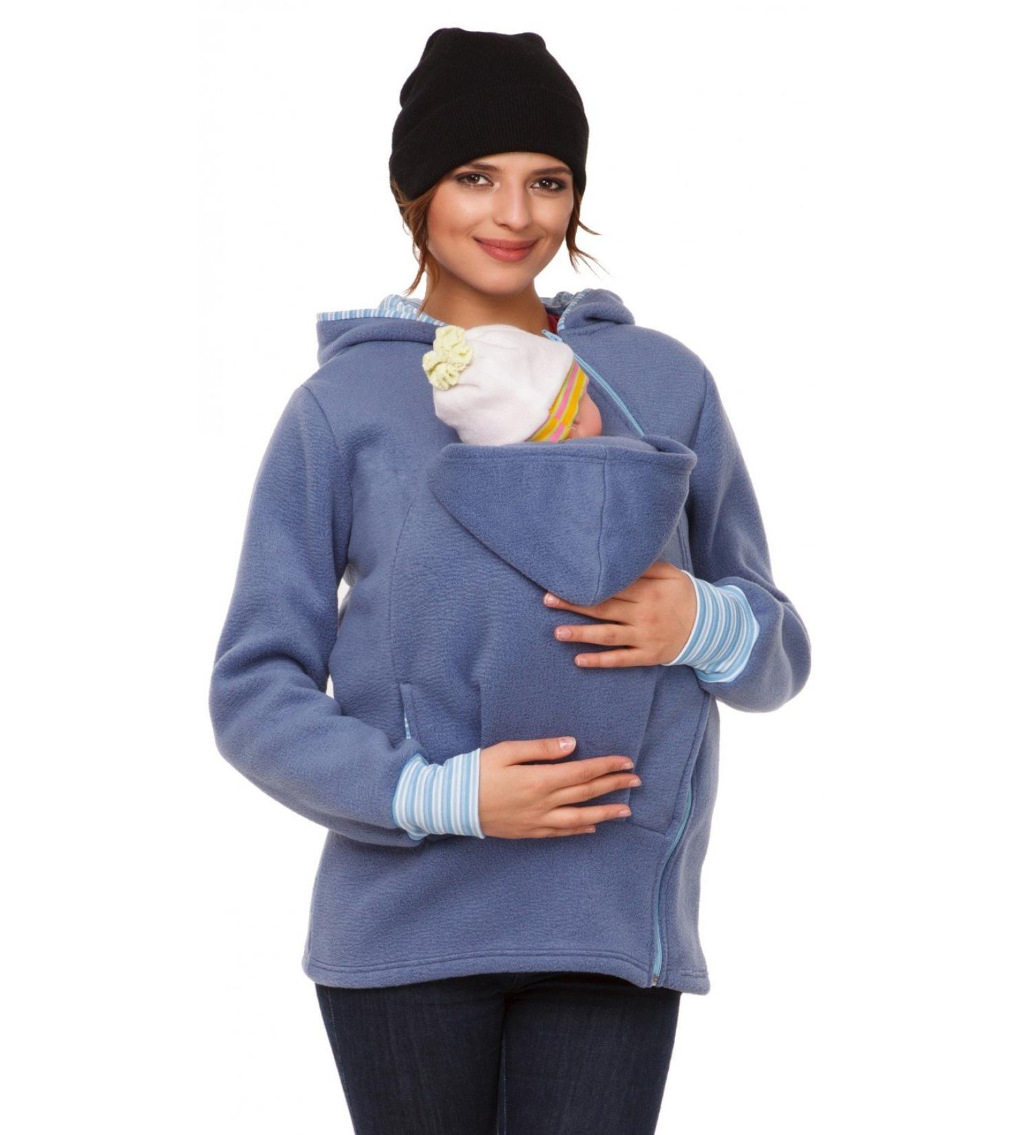 HAPPY MAMA Maternity Fleece Hoodie Duo Top Carrier Baby Holder 8-10 Blue - Buy Online on GoSupps.com