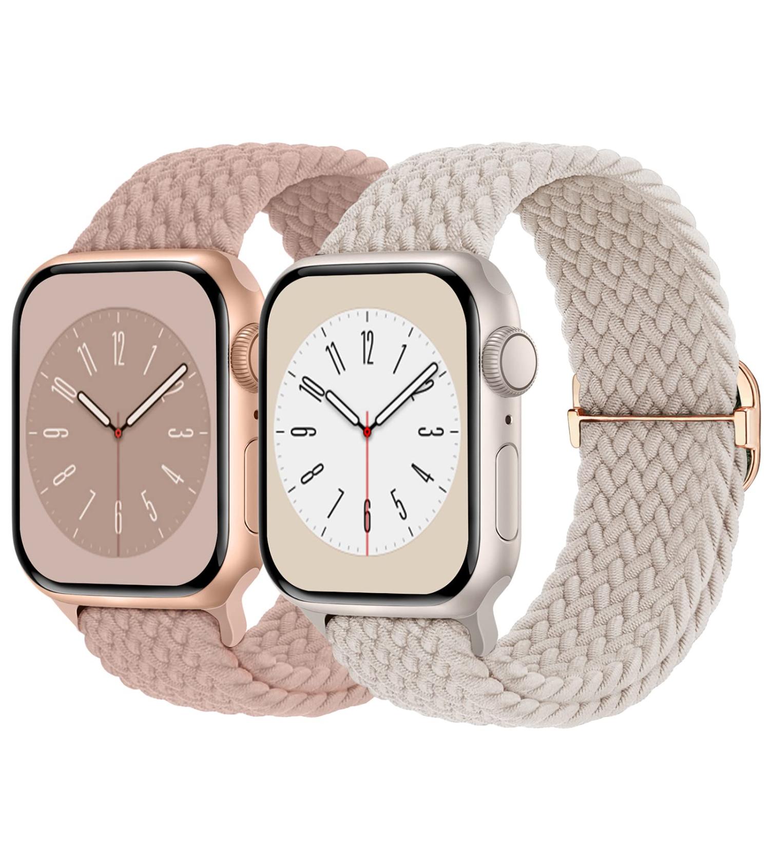 Adjustable Braided Solo Loop Apple Watch Band 38mm/40mm/41mm - Starlight/Pink | Elastic Sport Wristband for iWatch Series 8-1 SE - Buy Online on GoSupps.com