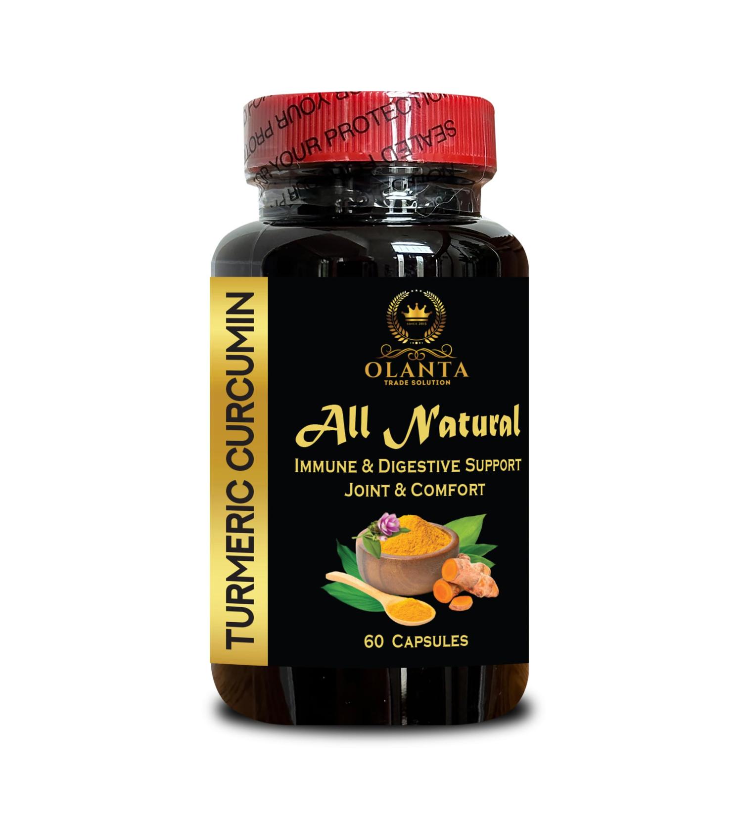 Turmeric Curcumin Supplement - Increased Absorption Non-GMO for Joint Comfort Antioxidant Benefits Immune Booster Digestive Support - 1 Bottle 60 Capsules - Buy Online on GoSupps.com