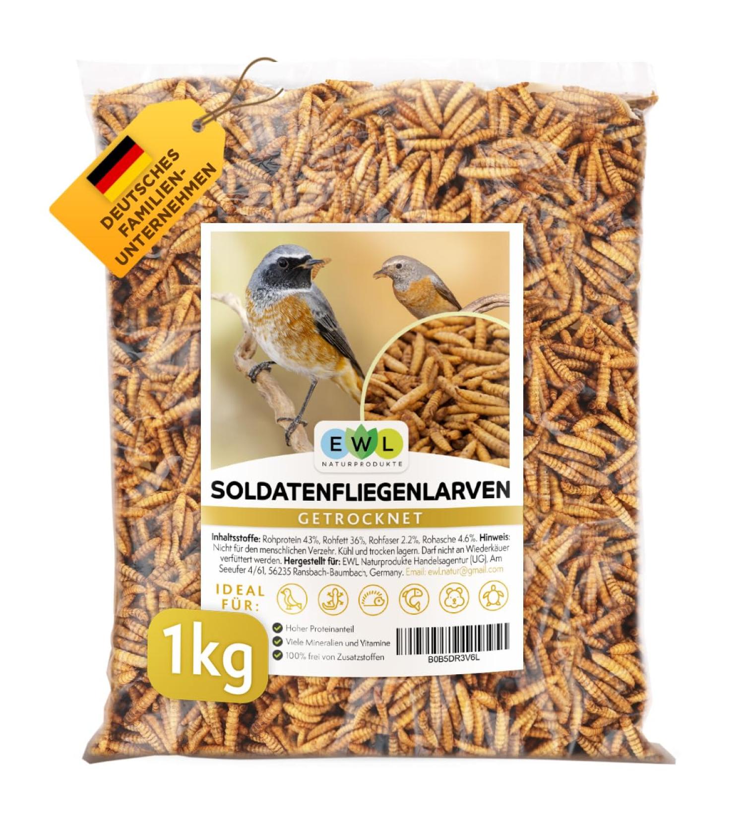Buy EWL Natural Products Soldier Fly Larvae - 1kg Dried Insect Feed for Birds Fish Turtles & Hedgehogs - Premium Quality Animal Nutrition - Buy Online on GoSupps.com