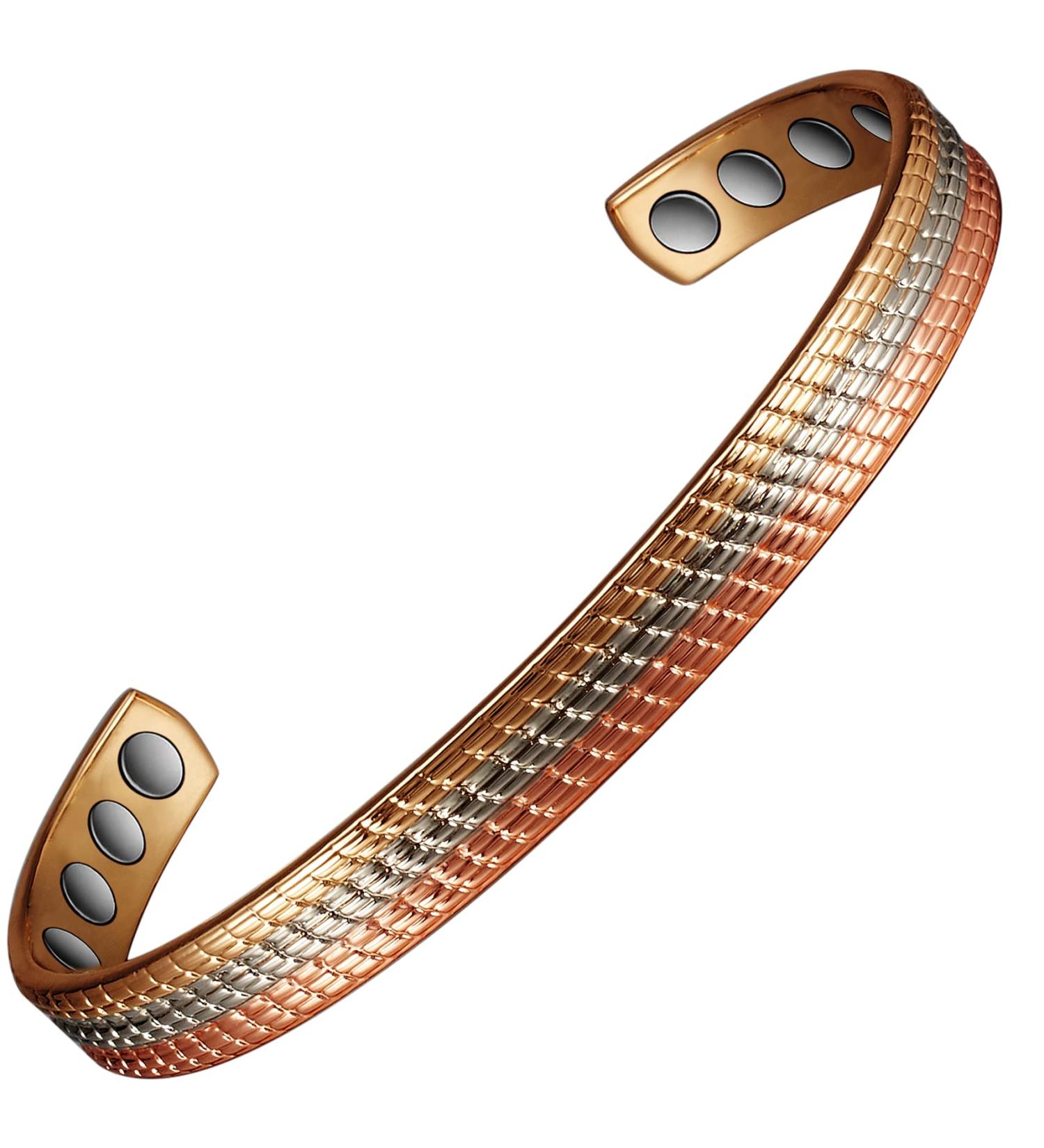 YINOX 16.5cm Tri-color Magnetic Copper Bracelet for Women - 8 Magnet Gift for Wife & Mother - Buy Online on GoSupps.com