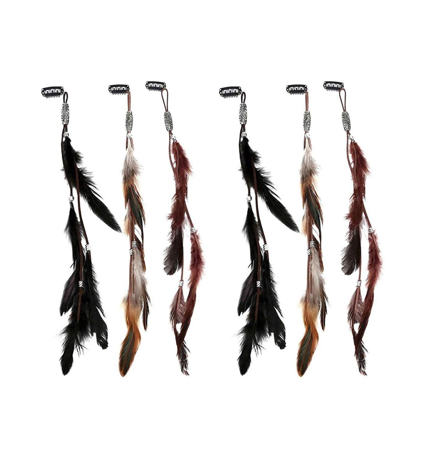 Icyang Halloween Women Feather Hair Clips - Handmade Boho Hippie Hair Extensions (6 Pieces) - DIY Hair Accessories for Christmas Decoration - Buy Online on GoSupps.com