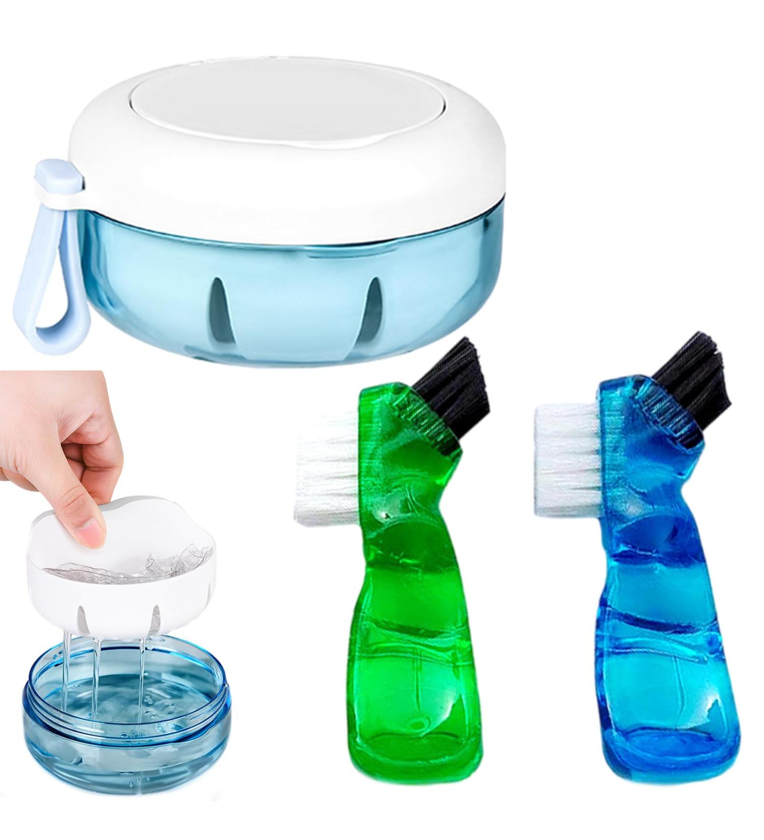 Divono Braces & Dental Prosthesis Container | Prosthesis Brush Set & Cleaning Storage Box for Incorrect Teeth (Blue & White) - International Shipping Available - Buy Online on GoSupps.com