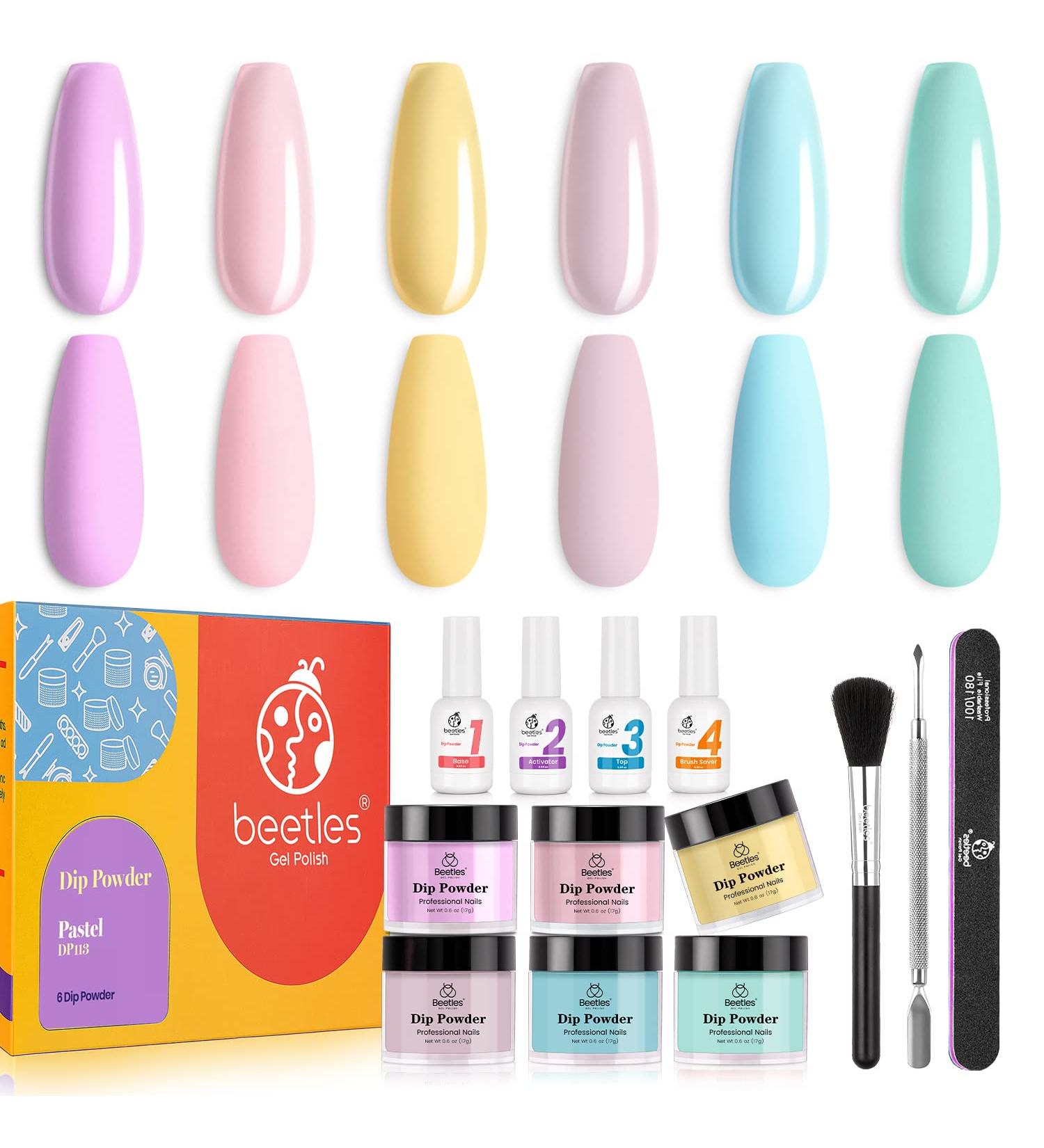 Beetles Pastel Dip Powder Nail Kit - 6 Spring Summer Colors for DIY Manicure | Includes Base, Top Coat, Activator, and Brush | Perfect Easter Salon Nail Art Set for Women - Buy Online on GoSupps.com