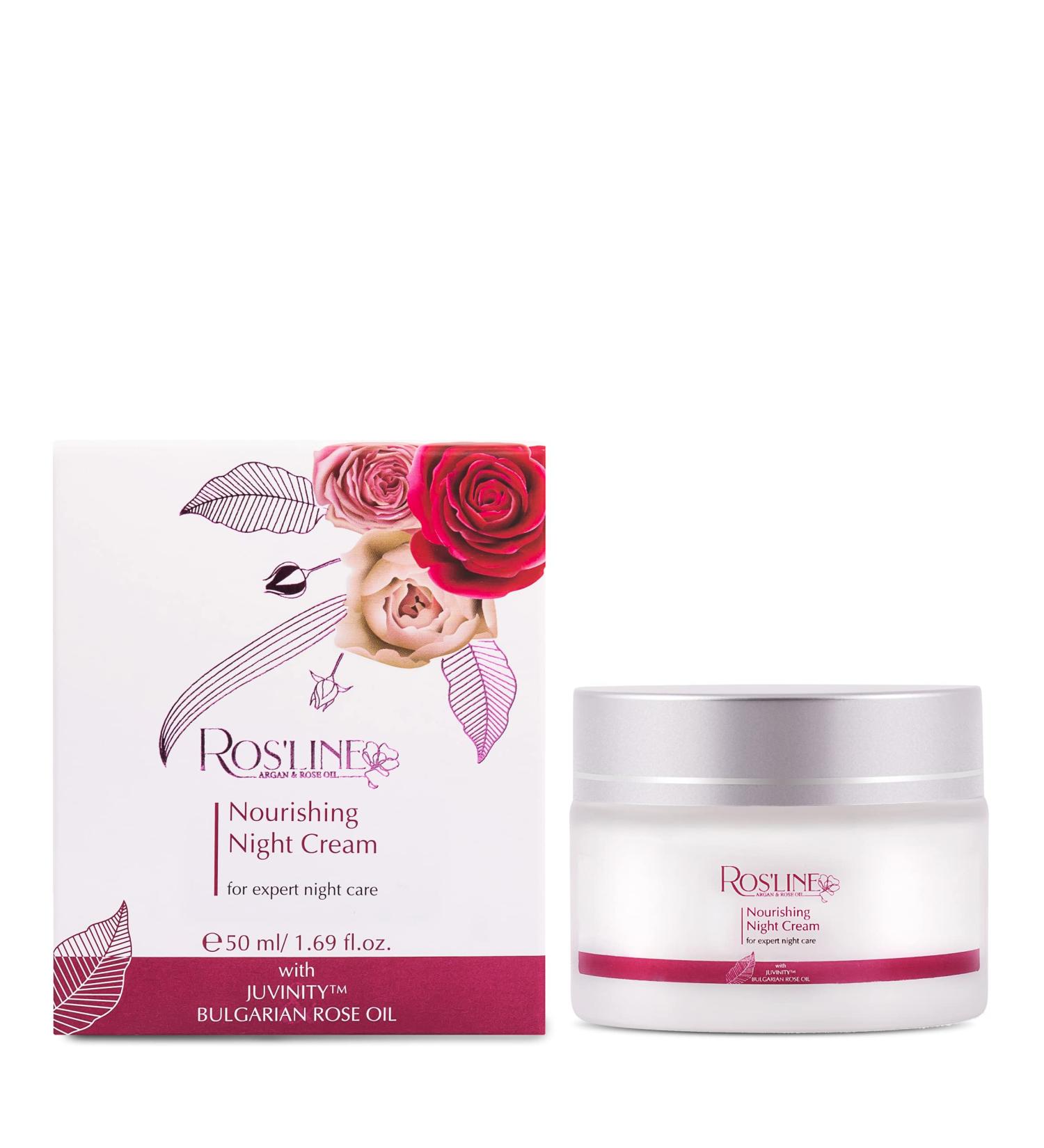 ROSLINE Regenerating night cream face cream 50 ml rose water rose oil & argan oil with JUVINITY nourishing velvety emulsion for all skin types restored fresh skin in the morning - Buy Online on GoSupps.com