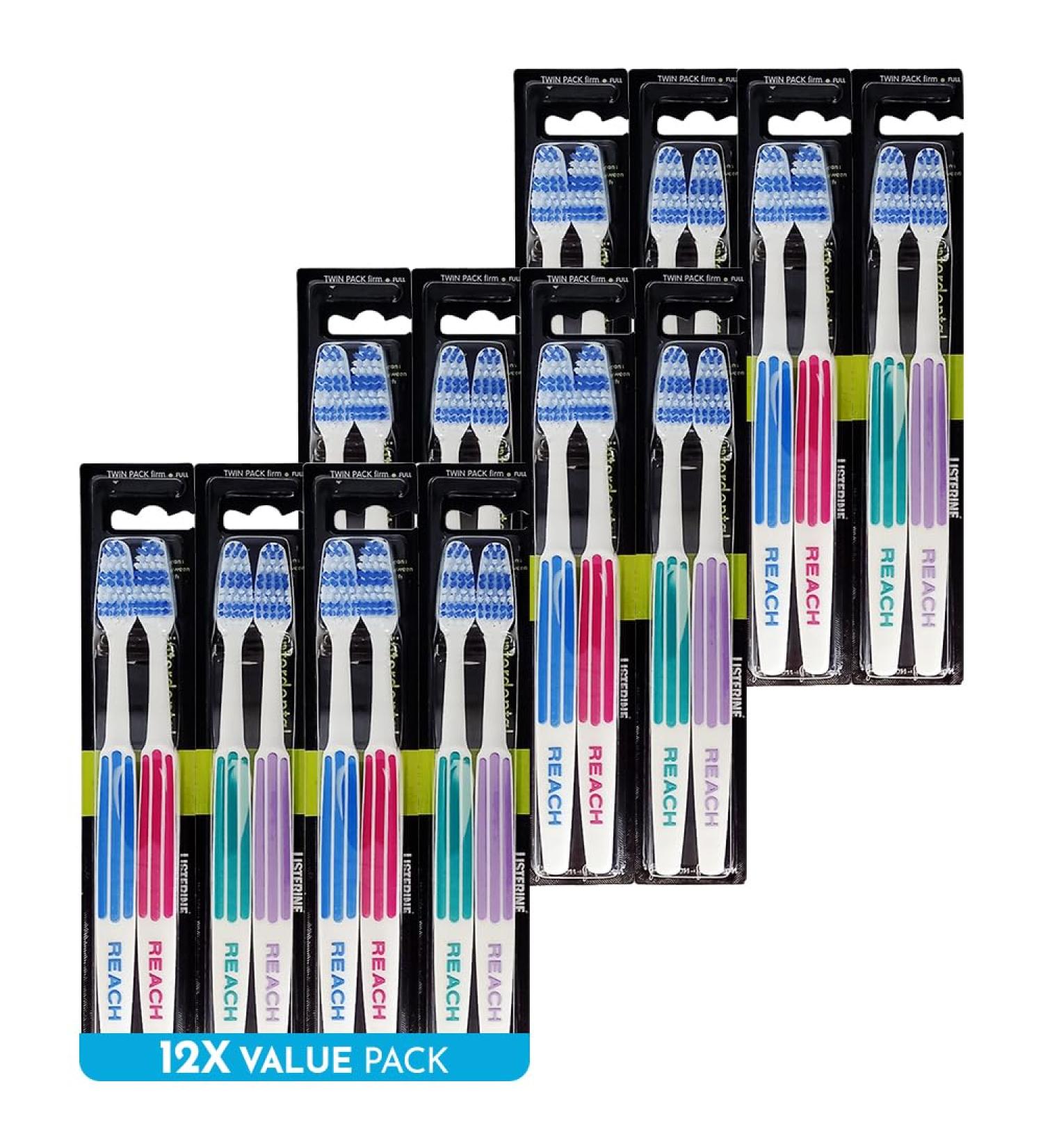 REACH Essential Care Interdental Firm Toothbrush Duo Pack x 12 Full Head Hard Bristle Manual Toothbrushes Variety Colors Multipack Daily Oral Enamel Dental Care Firm 2 count (Pack of 12) - Buy Online on GoSupps.com