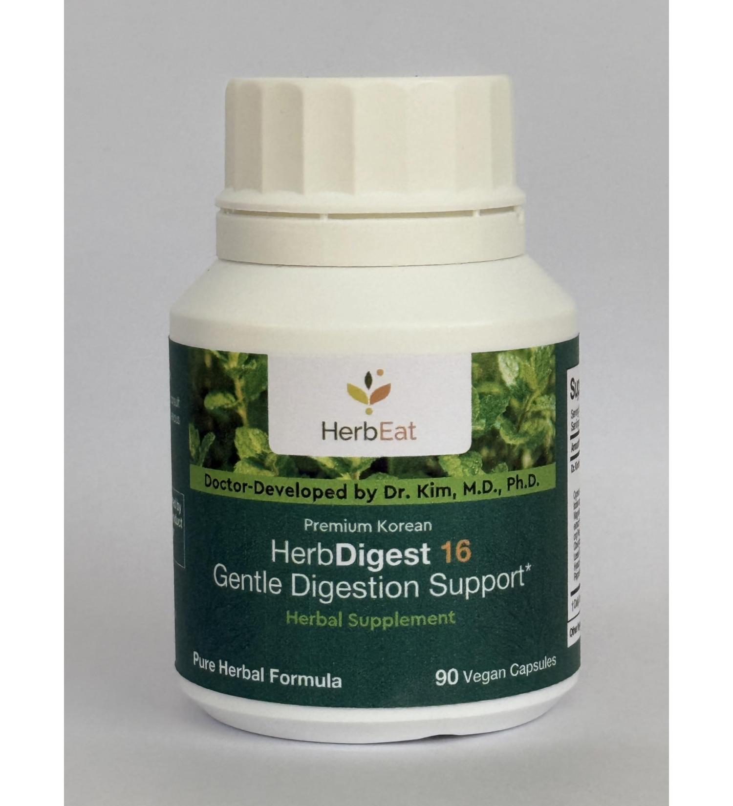 HERBEAT HerbDigest 16 Formulated by Dr. Kim 16 Botanical Complex with Ginger Cinnamon & Hawthorn Daily Support for Mealtime Comfort 90 Vegan Capsules