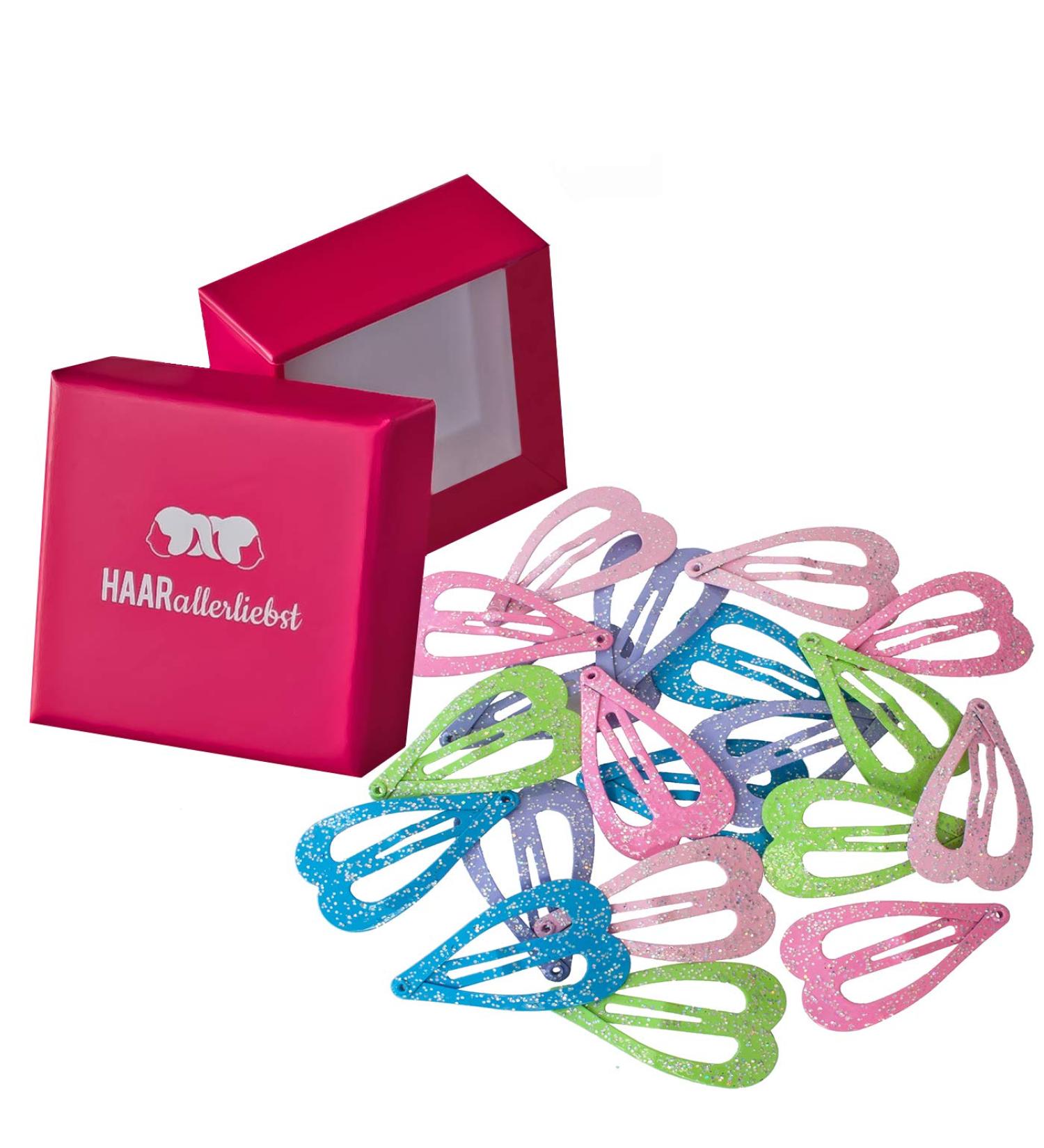 HAARallerliebst Heart Hair Clips - 20 Glitter Clips for Girls (3.6 cm) with Pink Storage Box - Perfect Accessories for Kids - Buy Online on GoSupps.com