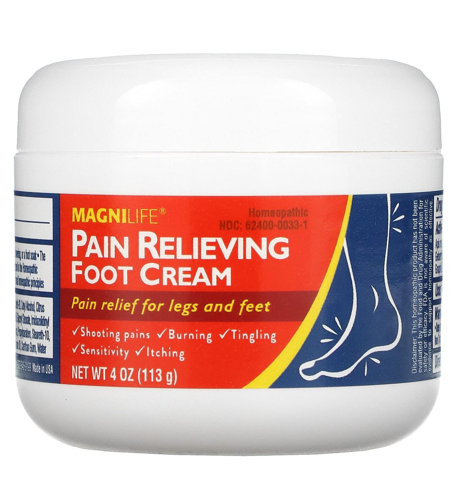 MagniLife Pain Relieving Foot Cream - Natural Moisturizing Relief with Beeswax and Eucalyptus - Soothes Soreness, Burning, Tingling - 4oz - Buy Online on GoSupps.com