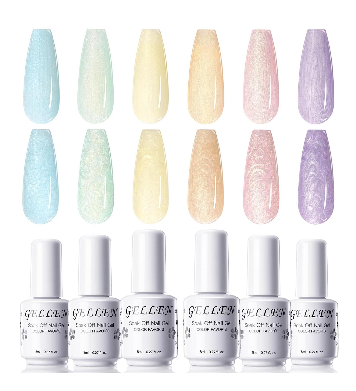 Gellen Pearl Gel Nail Polish - 6 Macaroon Collections Pink Yellow Green Purple Blue Pearl Gel Nail Polish Set Soak Off DIY Manicure Gifts for Women Sunnyland - Buy Online on GoSupps.com