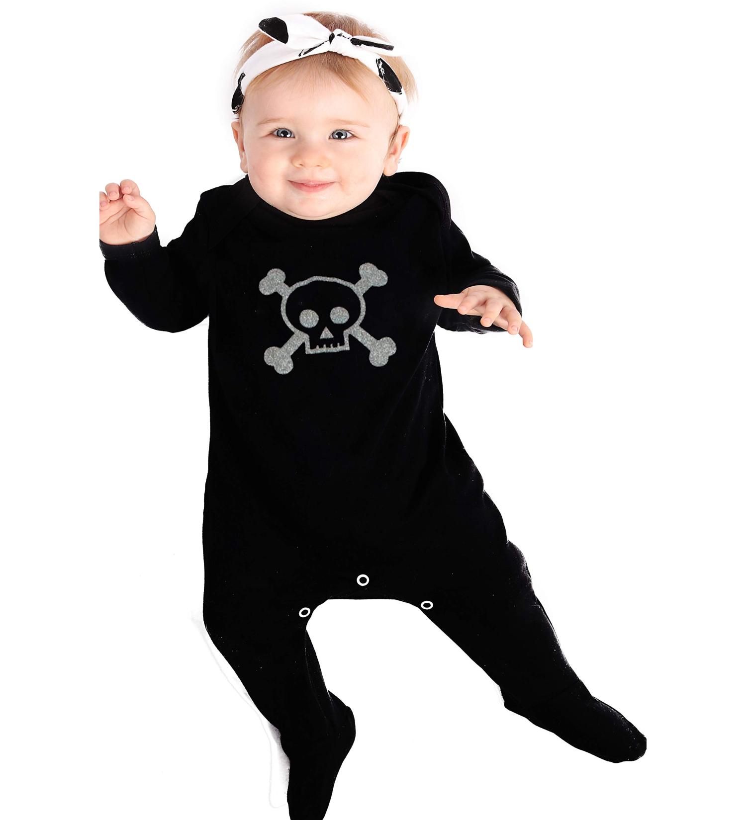 Baby Moo's Skull Baby Sleepsuit | Glitter Skull & Crossbones Romper for Boys or Girls 0-3 Months - Buy Online on GoSupps.com