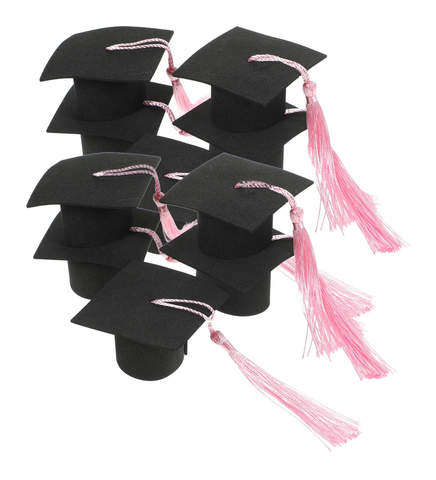 LUOZZY 10ocs Graduation Cake Decoration Mini Doctoral Cap with Tassel Cupcake Topper Graduation Tale Centerpiece Pink - Buy Online on GoSupps.com