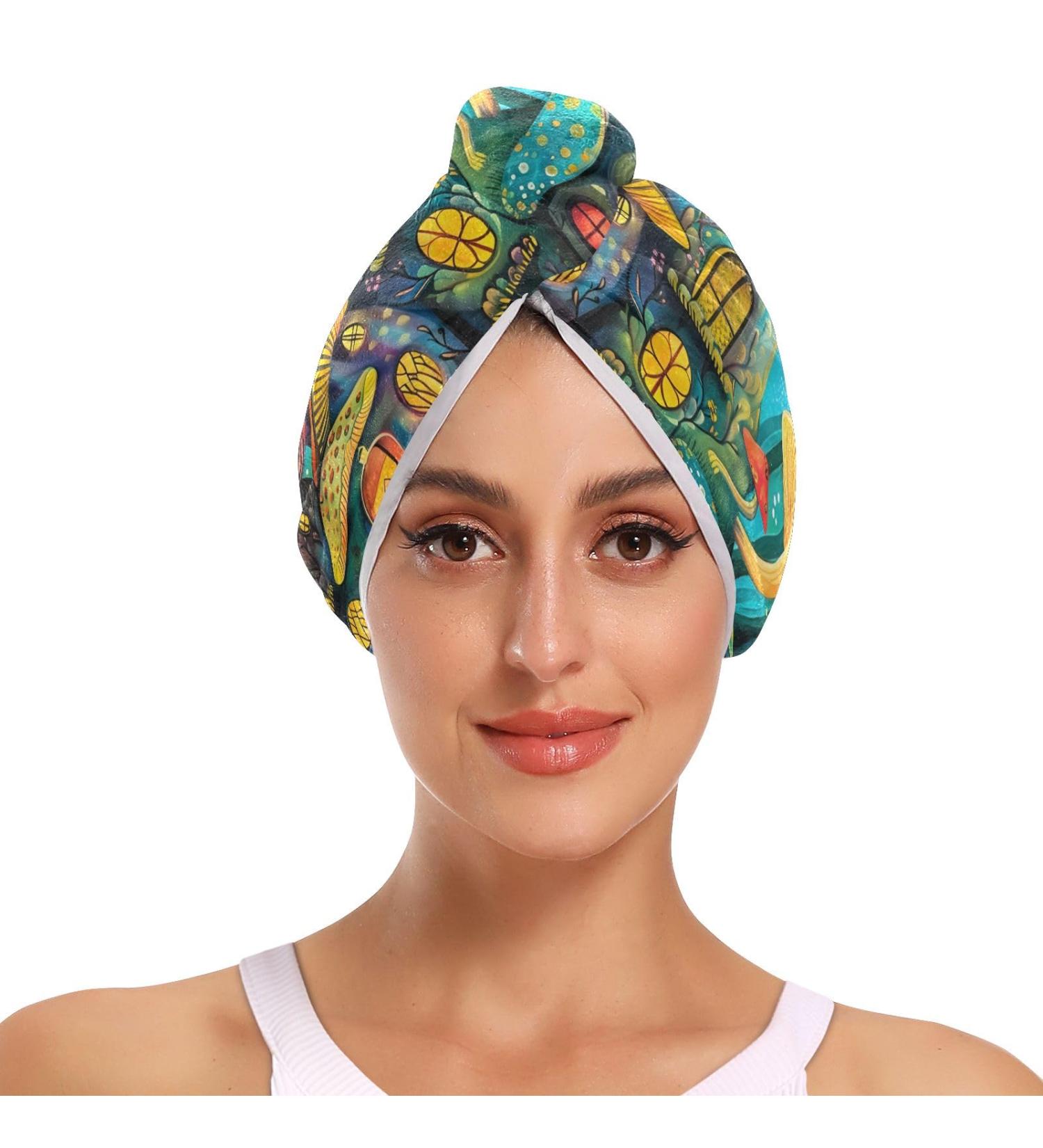 Beautiful Mushroom Houses Hair Towel 2 Pack | Super Absorbent Quick Dry Hair Turbans for Women & Girls - Buy Online on GoSupps.com