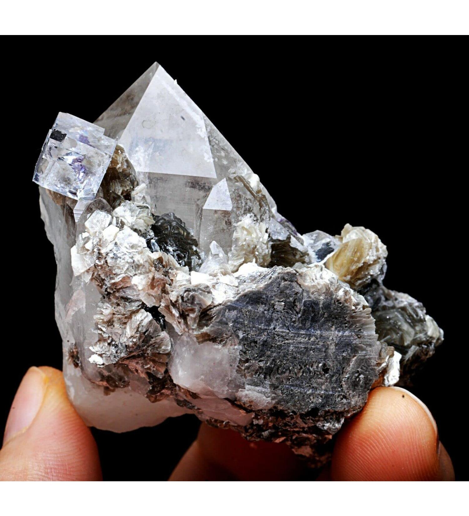 95.5g Natural Clear Purple Cube Fluorite Quartz Crystal Mica Specimen JZIGTDEM - Buy Online on GoSupps.com