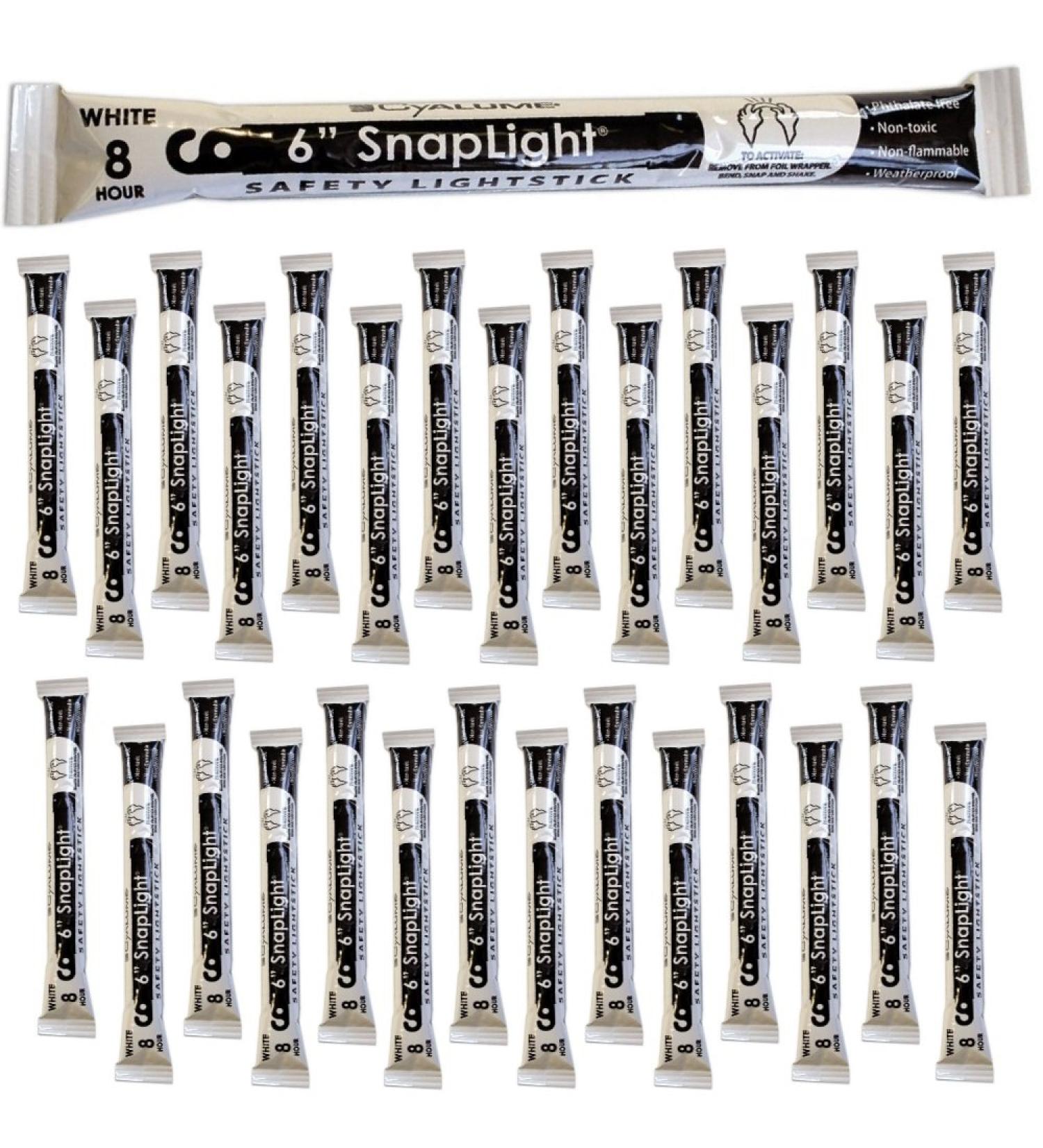 Cyalume White Emergency Glow Sticks - Premium 6 SnapLight Survival Glow Sticks with 8 Hour Duration for Use as Emergency Flares and Hiking Safety Gear (Bulk Pack of 30 Safety Glow Sticks)