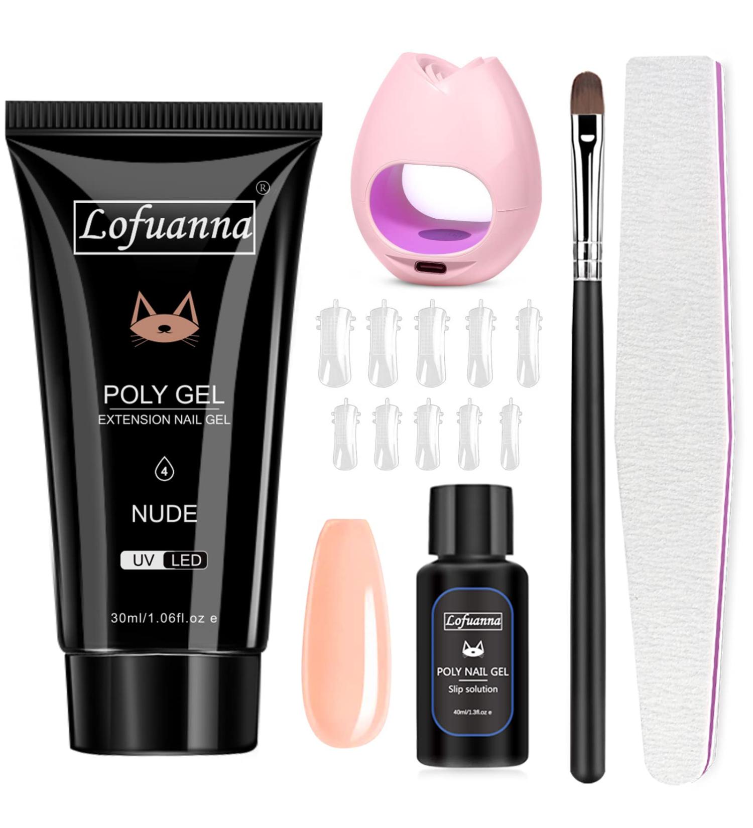 Lofuanna Poly Gel Nail Kit - Nude Poly Extension Gel Starter Kit with Nail Lamp and Slip Solution - DIY Nail Strengthener for Beginners - Buy Online on GoSupps.com