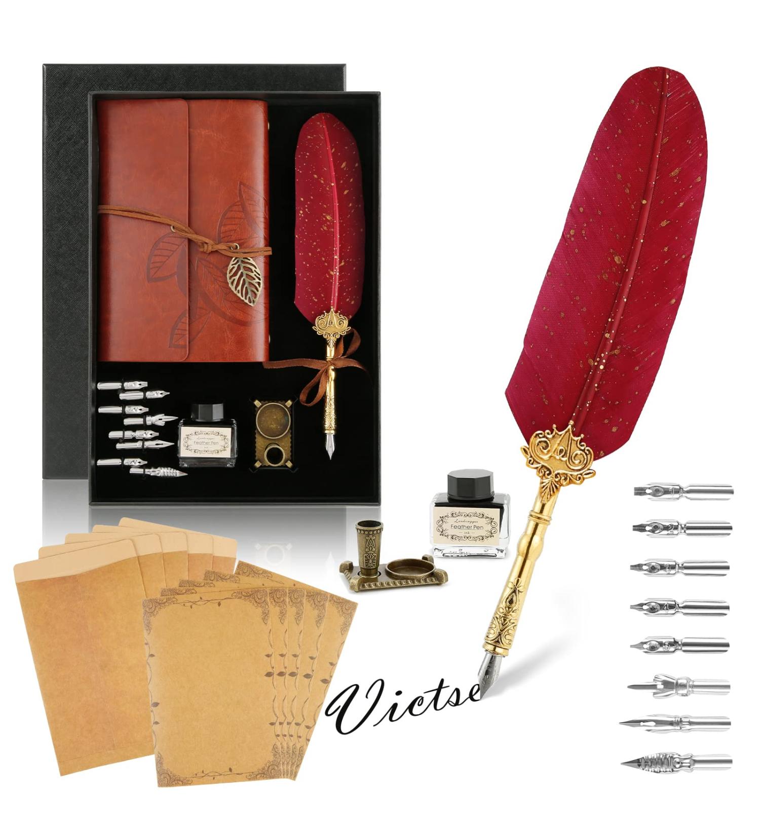 Victse Vintage Calligraphy Pencils & Retro Seal Dip Pen Set - 8 Replacement Tips & 5 Red Envelopes for Perfect Writing - Buy Online on GoSupps.com