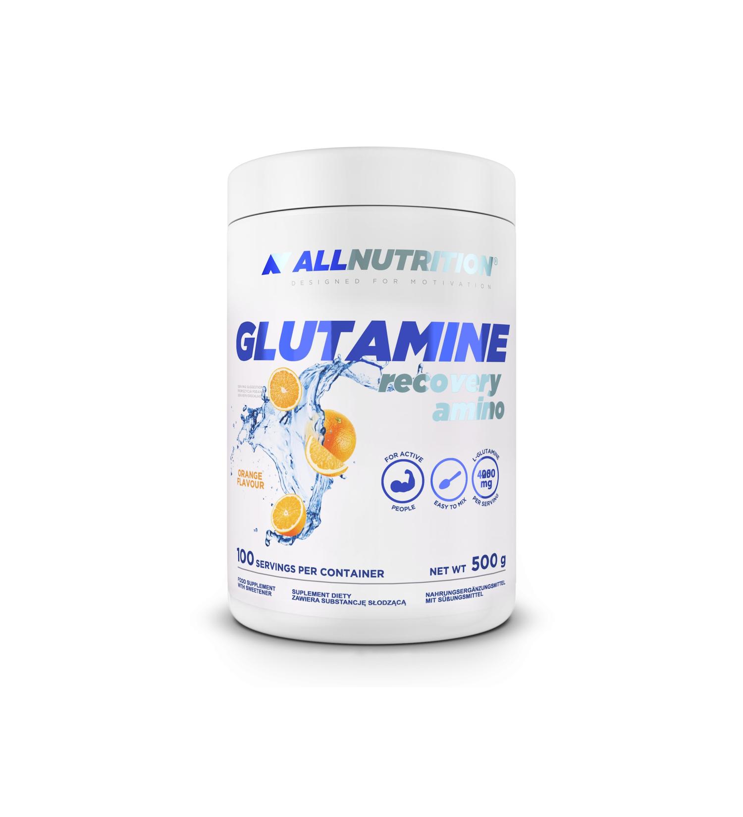All -Nutrition glutamina recovery amino dietary supplements - pure L -glutamine - enriched with taurine and vitamin C - muscle building - for professionals and amateurs - 500g - orange 500g