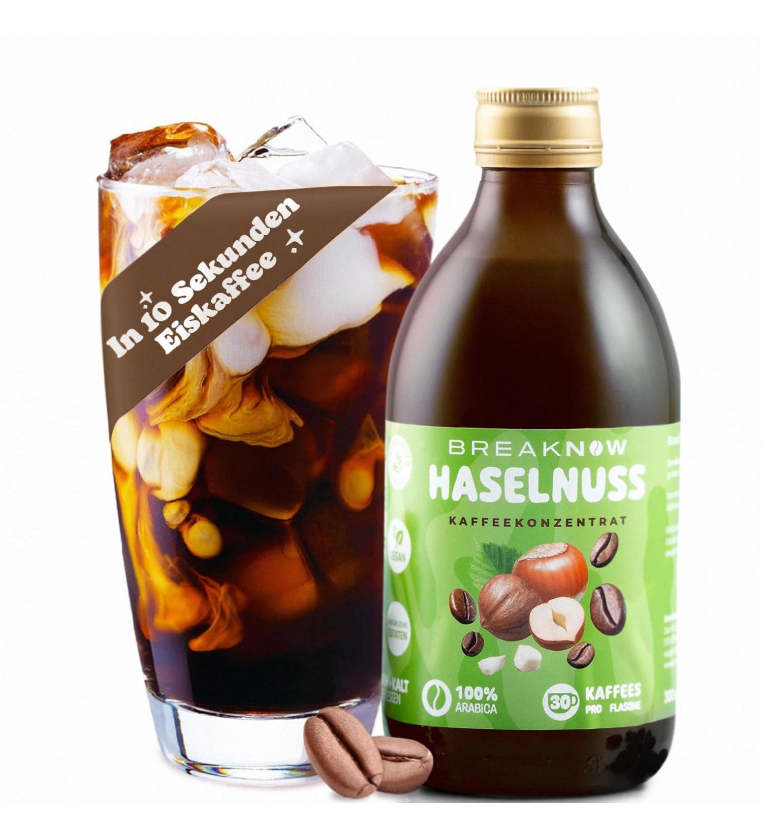 Breaknow Hazelnut Coffee Concentrate - 30x Portions Iced Coffee Syrup - Quick 10-Second Cold Brew | 300ml Pack for Home & On-the-Go - Buy Online on GoSupps.com