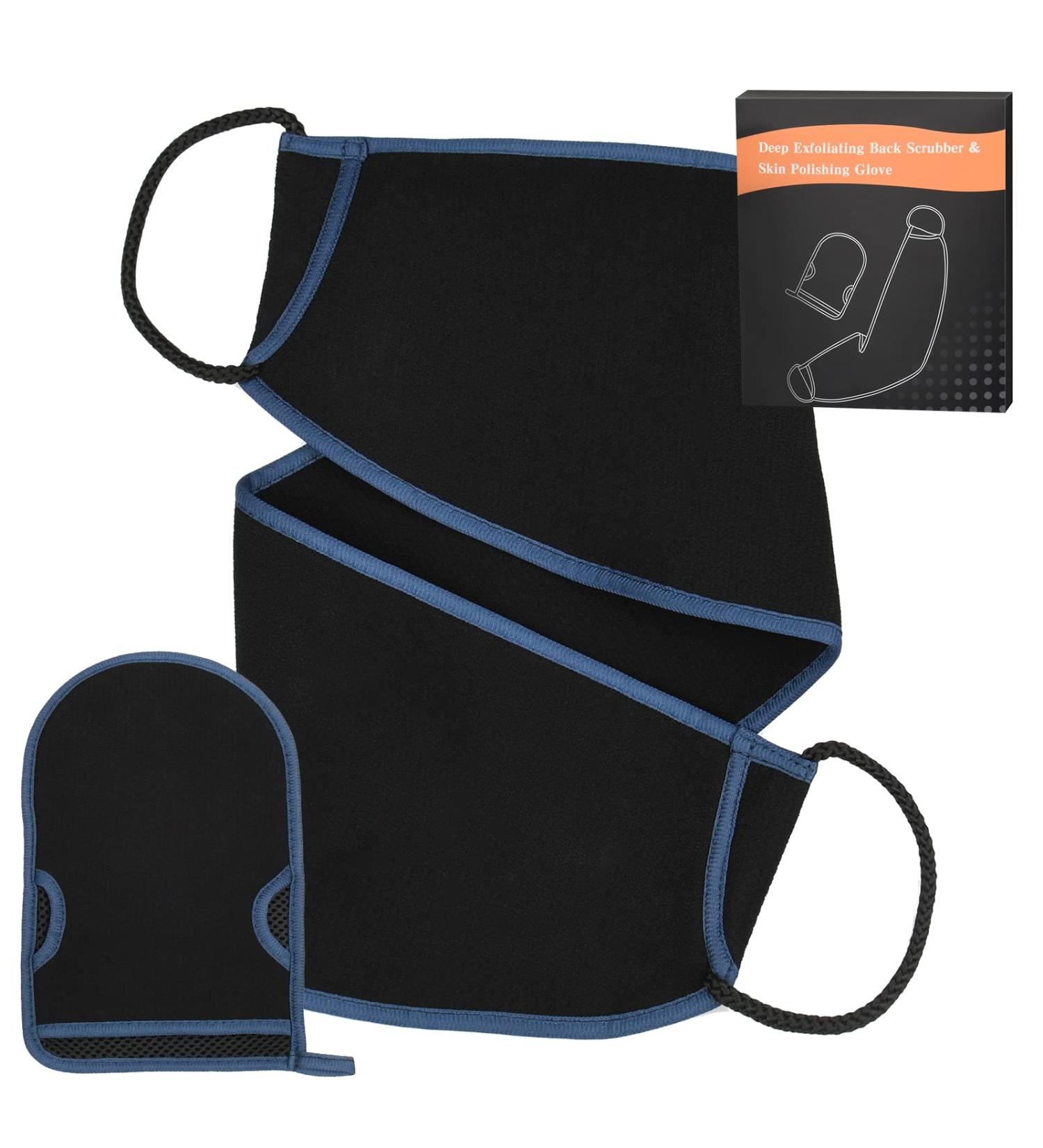 2 Pack Exfoliating Back Scrubber & Mitt Set for Shower - Deep Clean and Invigorate Skin - Extra Long Bath Back Scrub for Men and Women - 28*8 inch & 9*6 inch - Buy Online on GoSupps.com