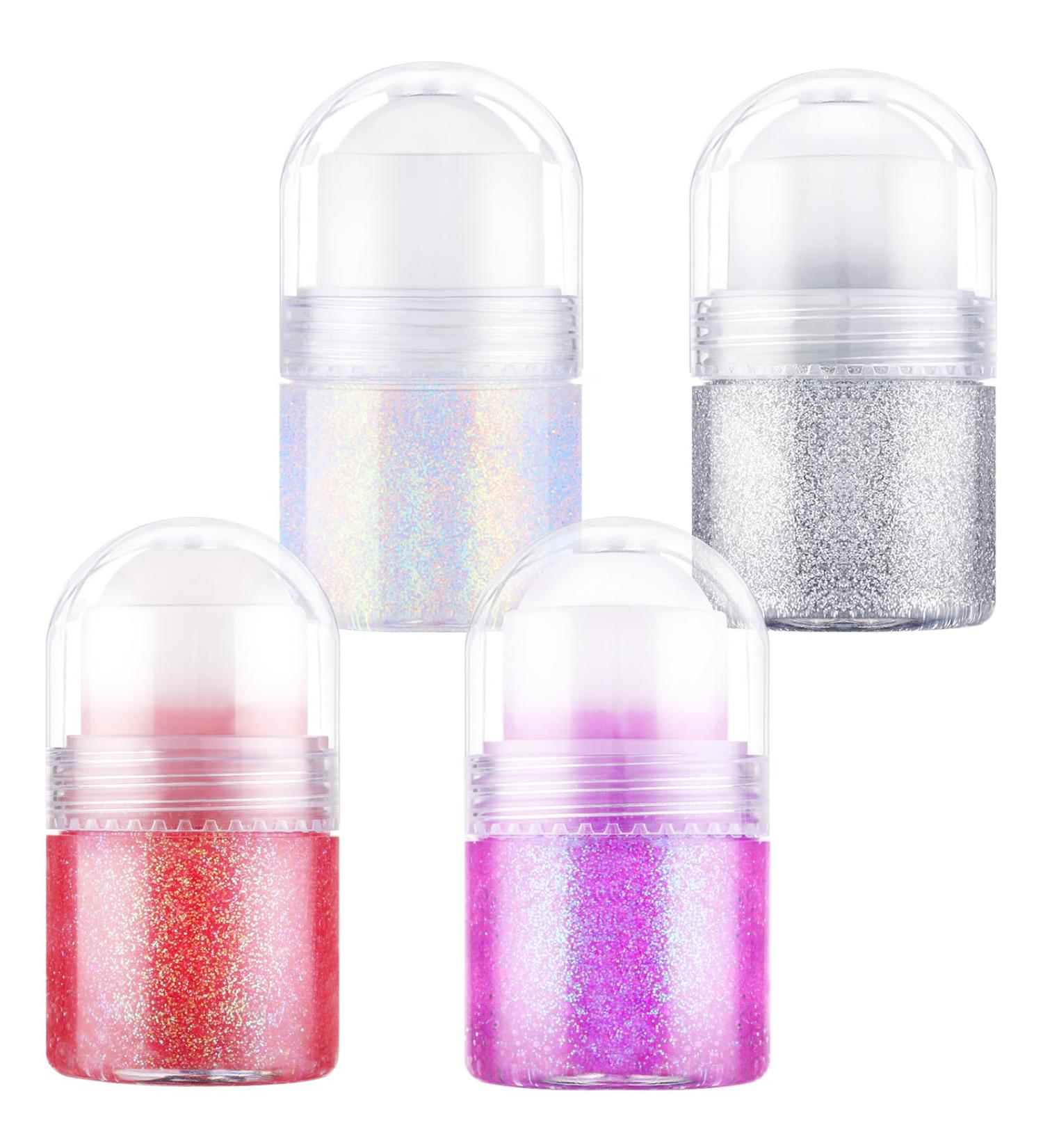 4 Pack Holographic Roll On Body Glitter Gel - Multi-Use Face Hair & Lip Shimmer - Color Changing Sparkle in Pink Purple Silver & White - Buy Online on GoSupps.com