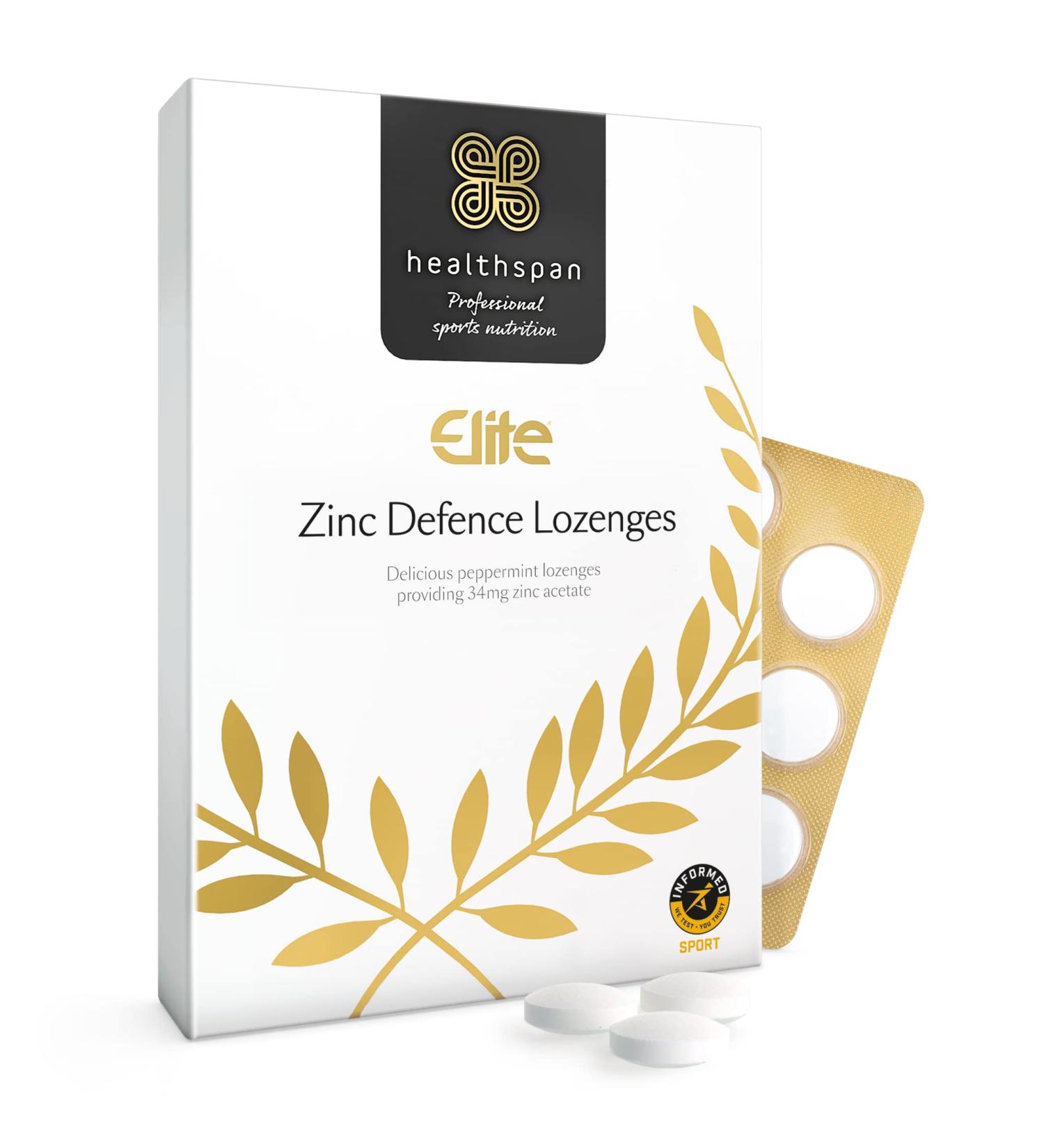 Healthspan Elite Zinc Defence Lozenges 34mg (45) | Immune Support for Cold & Flu | All Blacks Partner | Peppermint Flavored | Vegan | Informed Sport Accredited - Buy Online on GoSupps.com