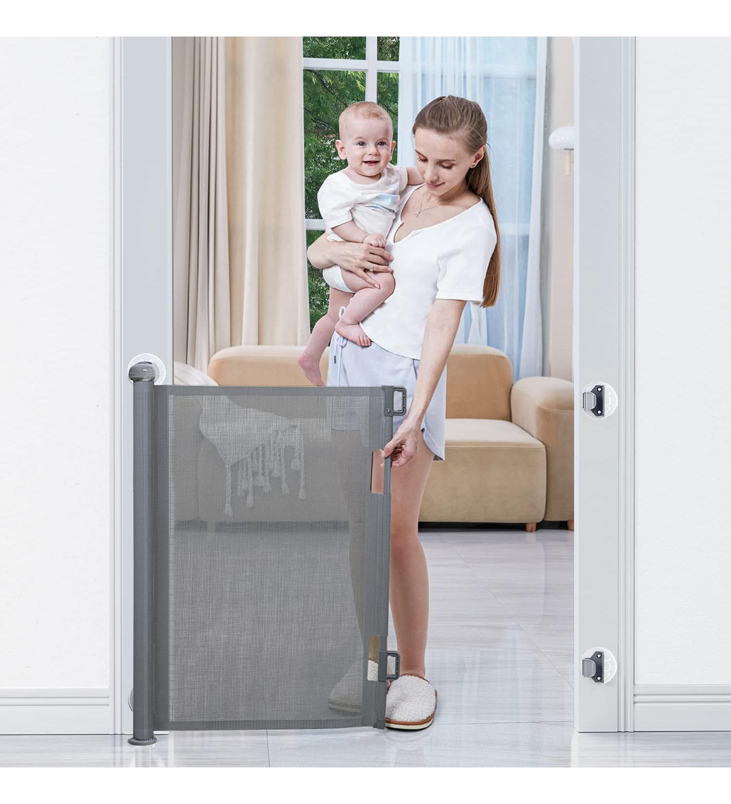 BabyBond Retractable Baby Gate | Extra Wide 71x33 Inch | Punch-Free Install for Kids/Pets | Indoor/Outdoor Dog Gate for Doorways/Stairs | Grey - Buy Online on GoSupps.com