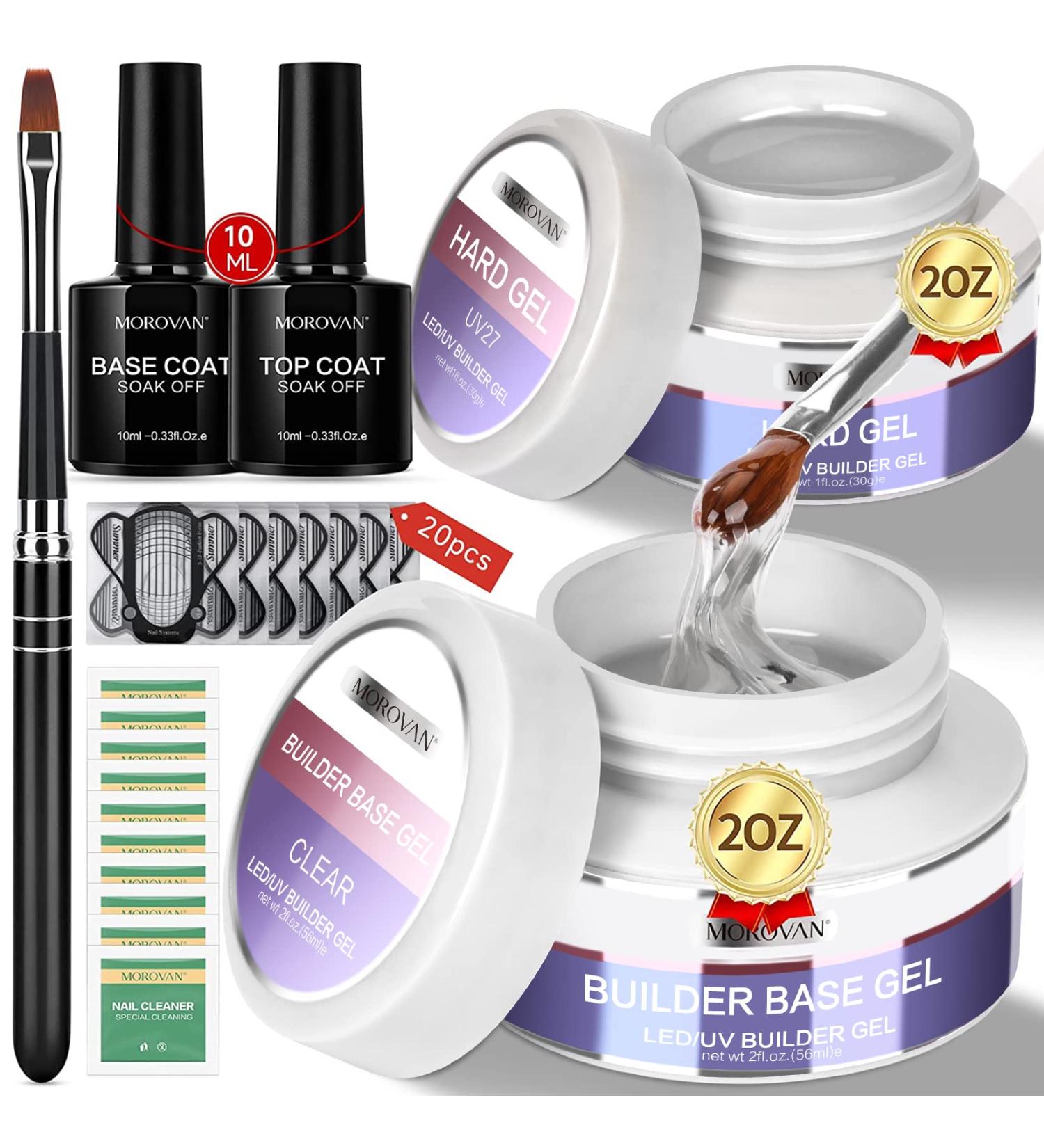 Morovan Builder Nail Gel Kit - 56ml Hard Gel Nail Extension Set with Top Base Coat - Nail Strengthening Gel for Salon-Style Nails at Home - Buy Online on GoSupps.com