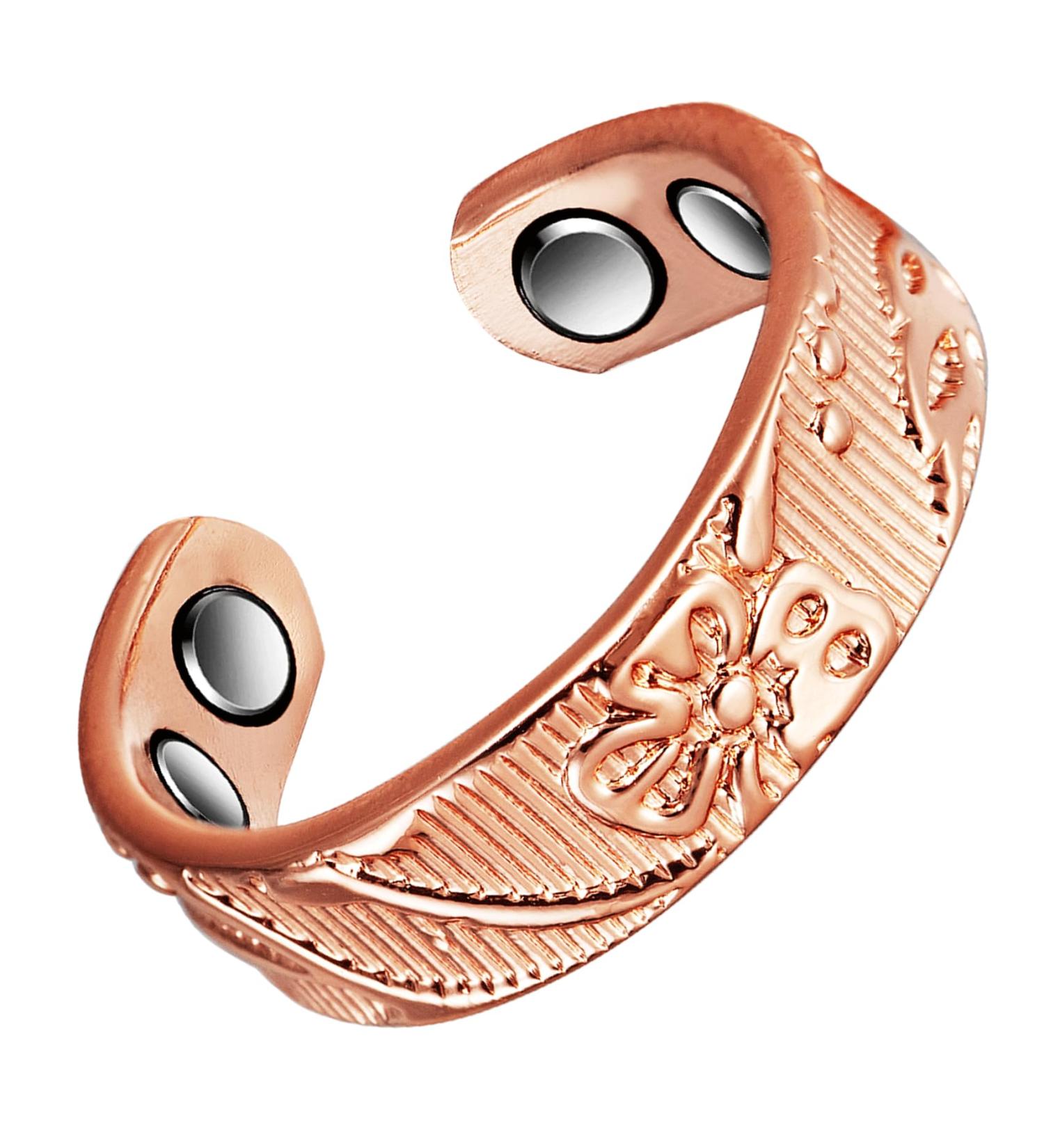 Enercoppex Adjustable Women's Magnetic Copper Ring - Engraved Plum Pattern 4 Magnets Gift Bag Included | International Shipping - Buy Online on GoSupps.com