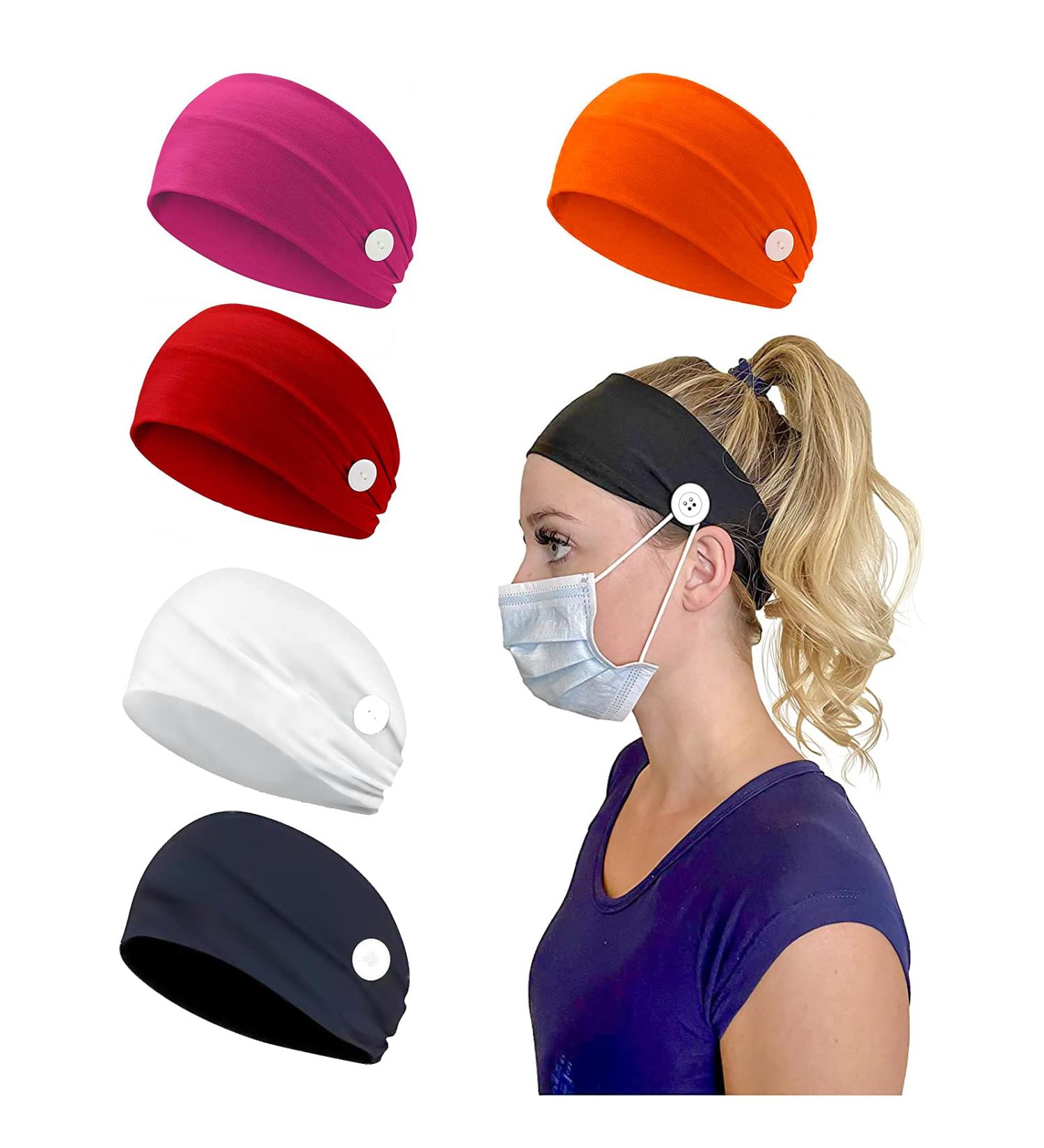 CANIPHA Headbands with Buttons for Face Mask - Wide Nurse Headbands for Men and Women - Ears Protection - Non Slip Hair Band - 5 Pcs Set for Workout, Sports, Running, Yoga - Buy Online on GoSupps.com