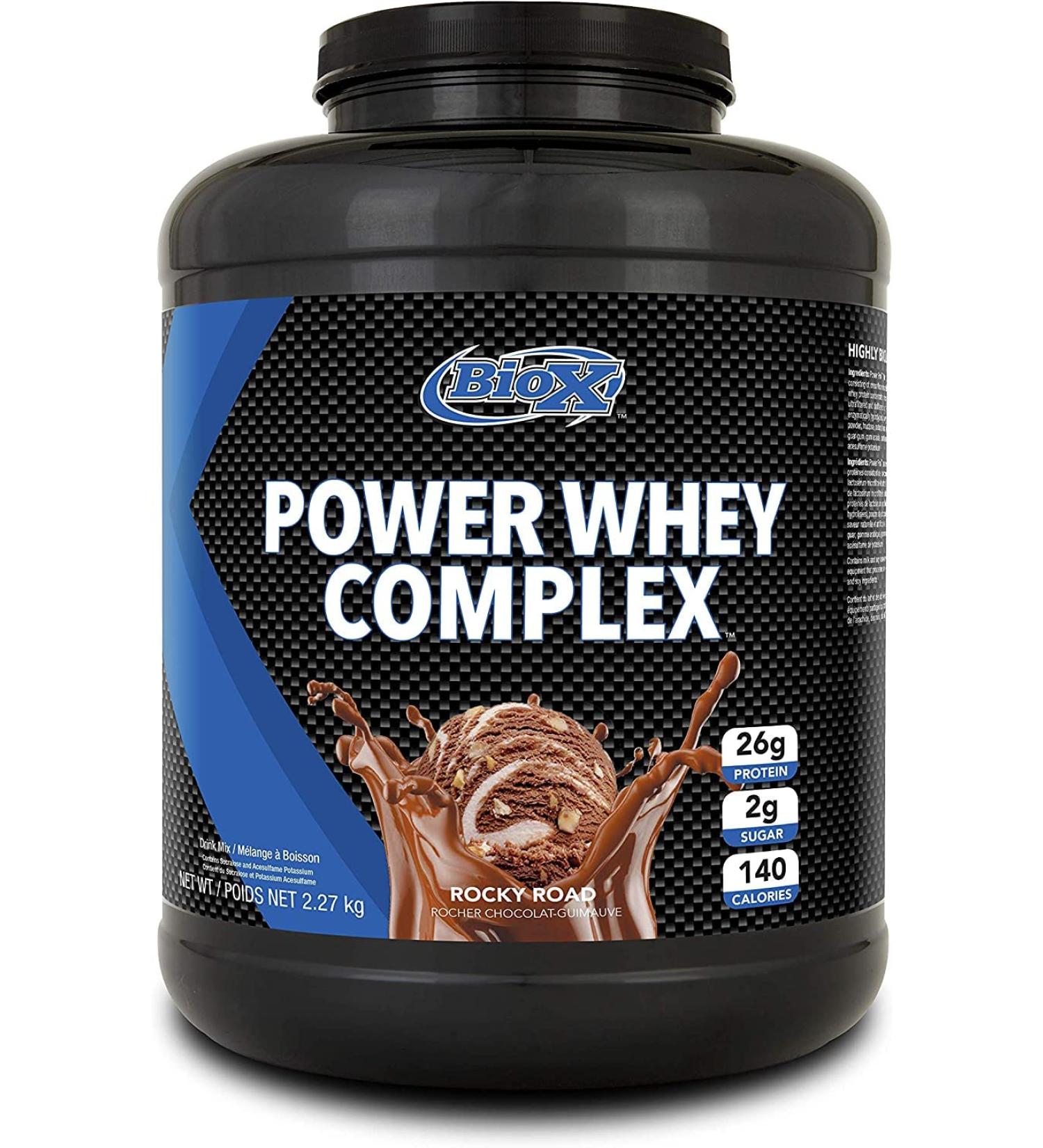 BioX Power Whey Complex/Nitrogen-Rich Three-Tiered Protein Powder / 25-27 G Protein Per Serving / 100% Pure Whey Protein / 5LBS (Rocky Road)