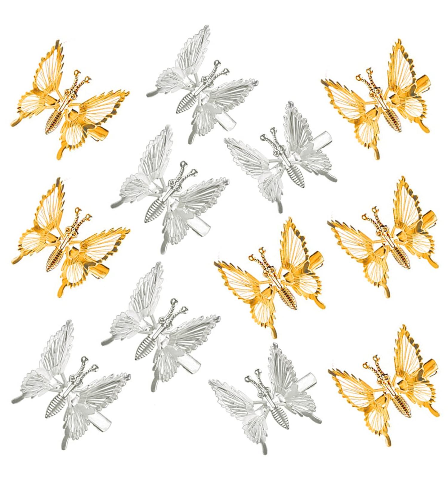 Kachanaa 3D Butterfly Hair Clips for Women - 12 Pcs Metallic Gold & Silver Hair Pins - Buy Online on GoSupps.com