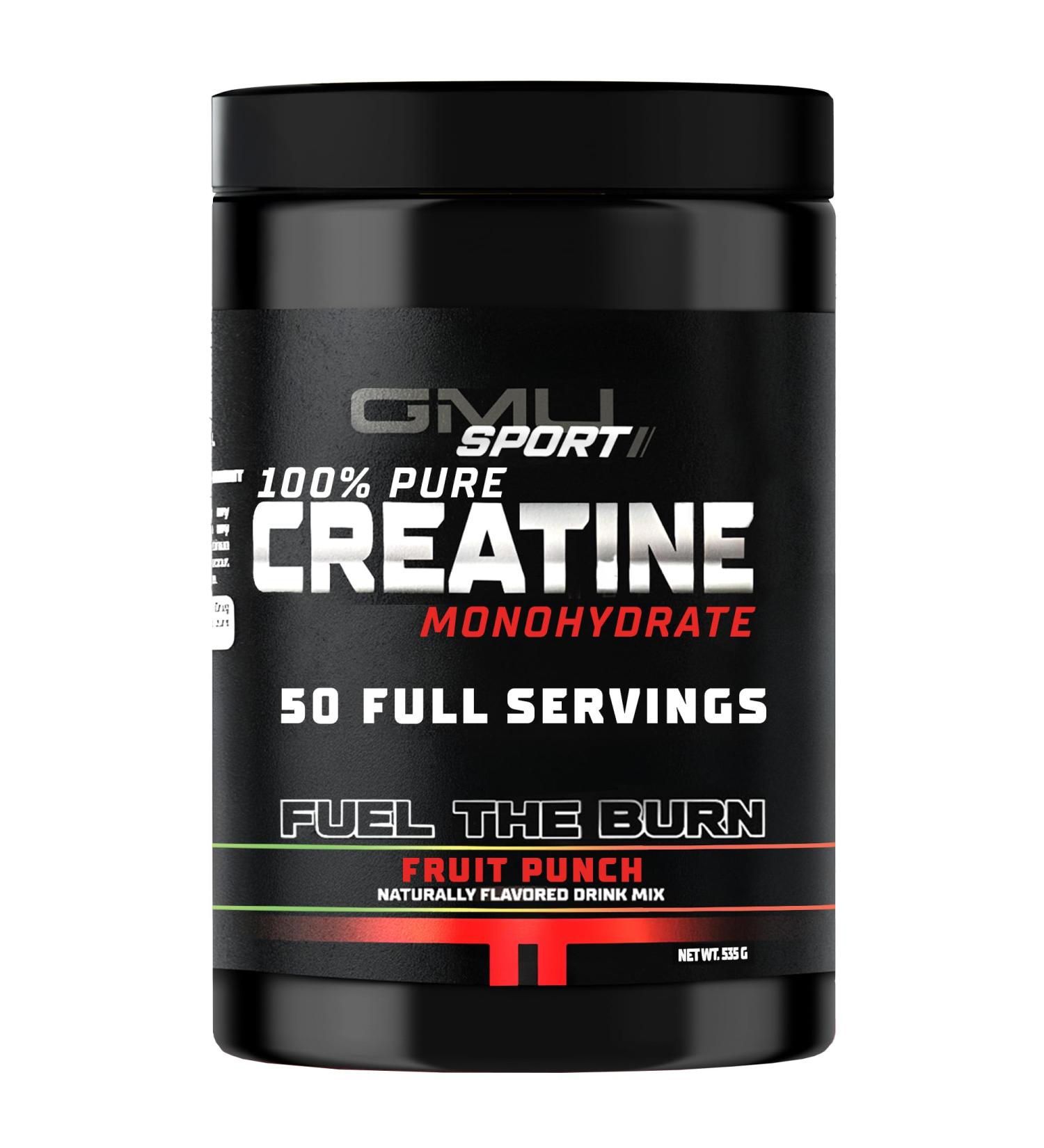 GMU SPORT Creatine Monohydrate Powder Fruit Punch | 50 Servings | 5g Micronized Creatine per Scoop | Strength Recovery & Muscle Builder | Delicious Drink Mix for Men & Women - Buy Online on GoSupps.com