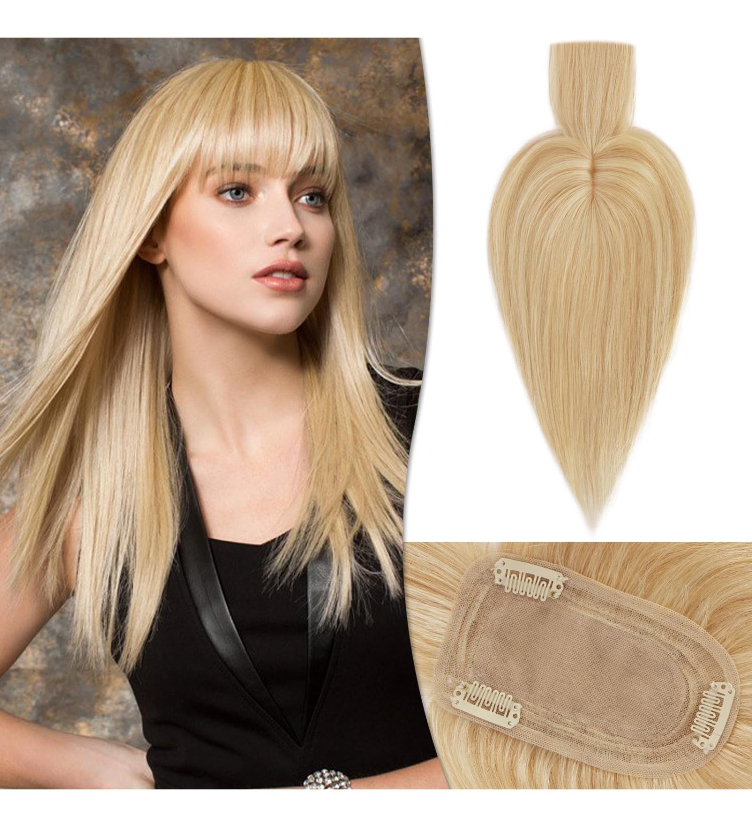 Ruwiss Real Hair Topper for Women | Silk Base Clip-in Crown Topper | 100% Human Hair Pony Short Wig - Blonde Stroke - 35cm - Buy Online on GoSupps.com