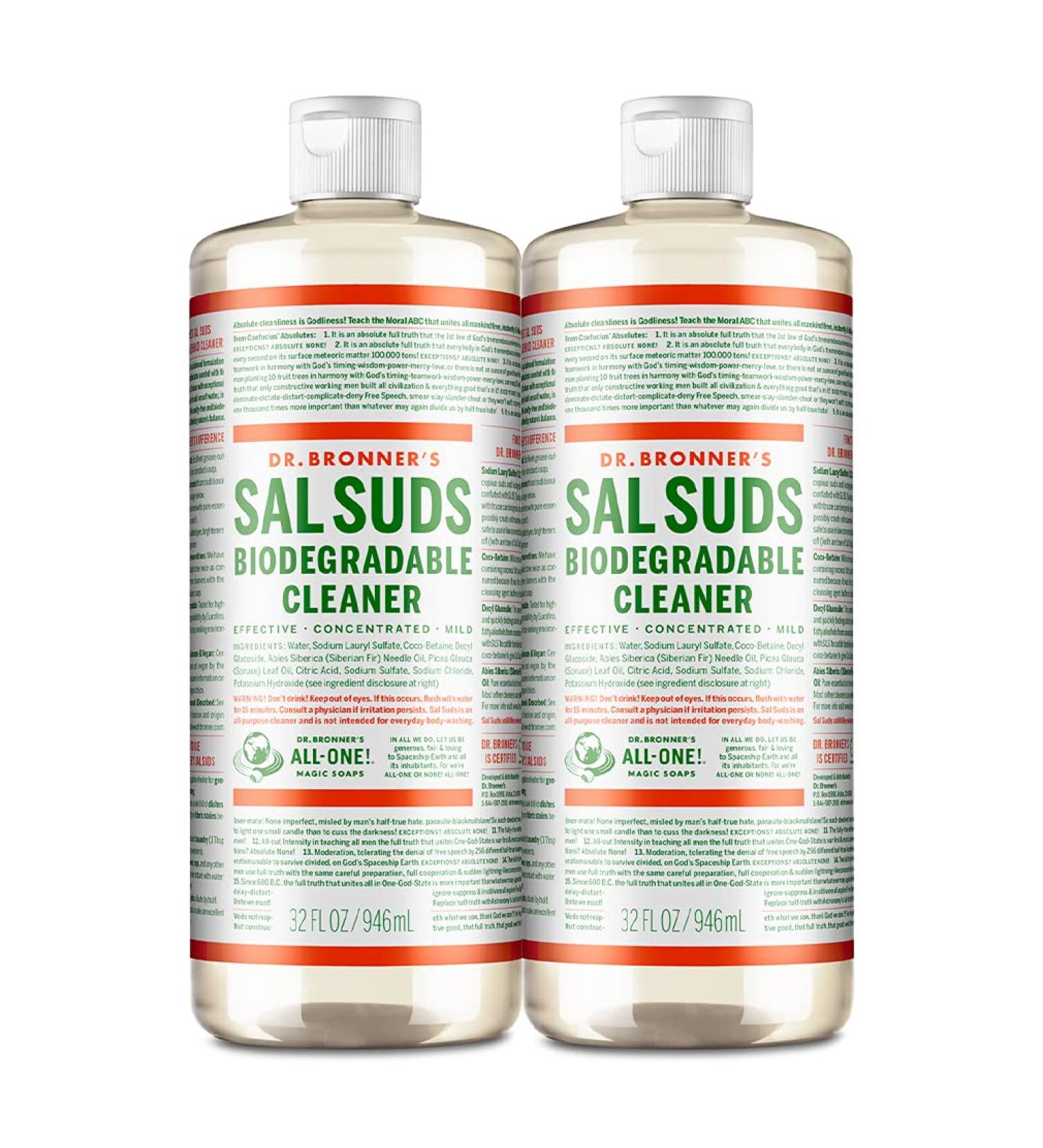 Dr. Bronner's Sal Suds Biodegradable Cleaner 32oz 2-Pack - All-Purpose Pine Cleaner for Floors, Laundry, and Dishes - Concentrated Power to Cut Grease and Dirt - Buy Online on GoSupps.com