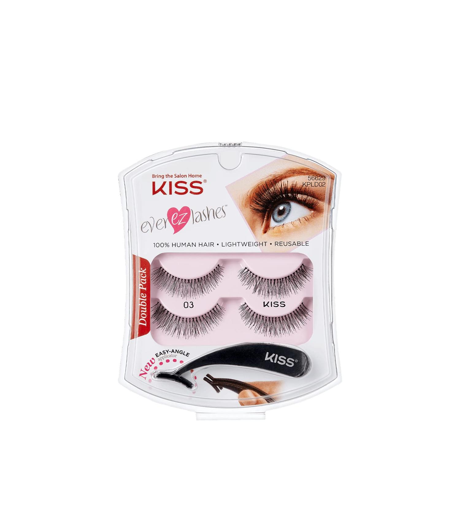 KISS Ever EZ Lashes Double Pack No. 03 | Reusable Natural Eyelash Starter Kit with Easy-Angle Applicator | 2 Pairs of Human Hair False Eyelashes in Black - Shop Now Worldwide - Buy Online on GoSupps.com