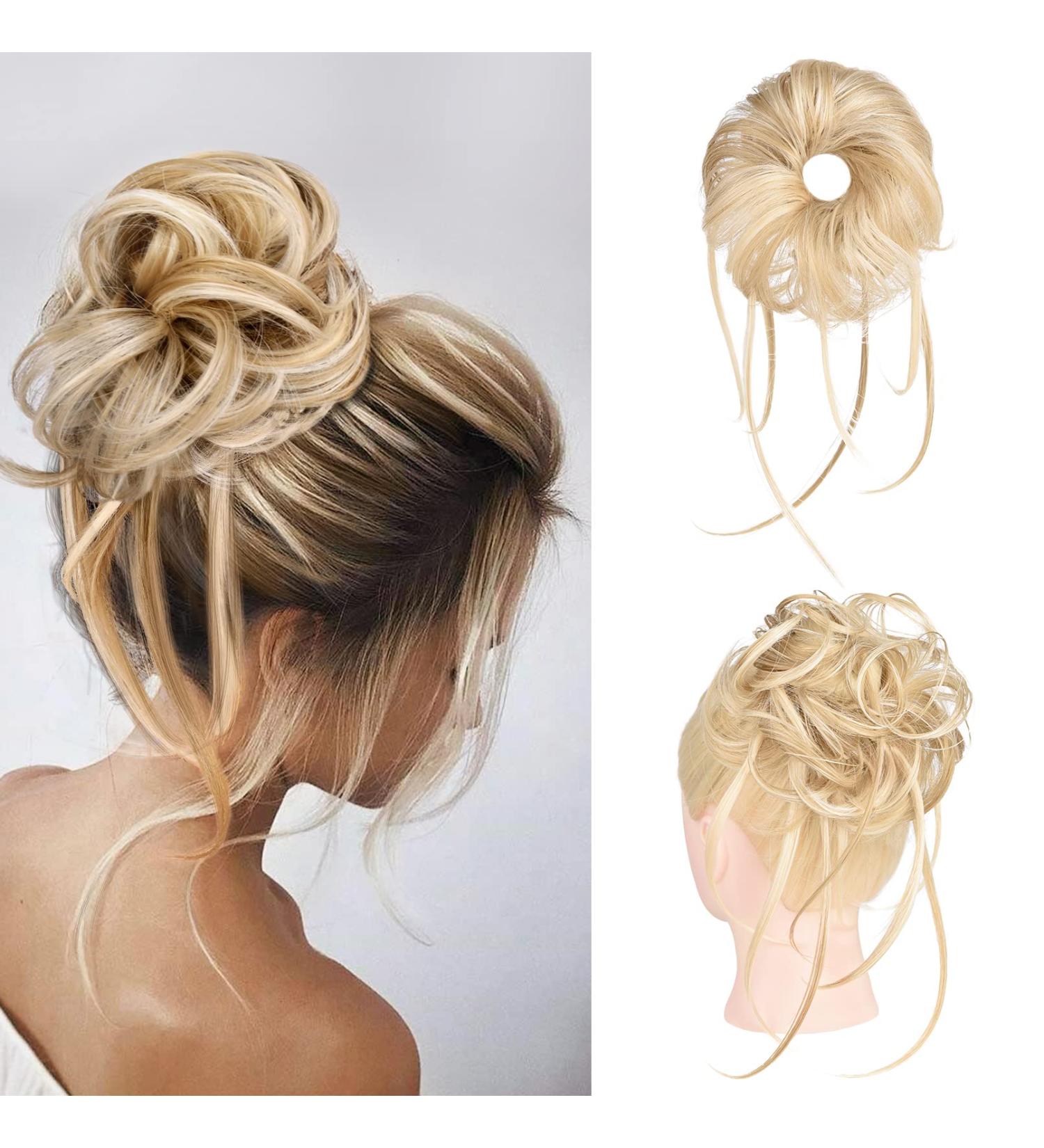 Super Long Tousled Messy Bun Hair Piece - Blonde Mixed Hair Scrunchie for Women and Girls - Buy Online on GoSupps.com