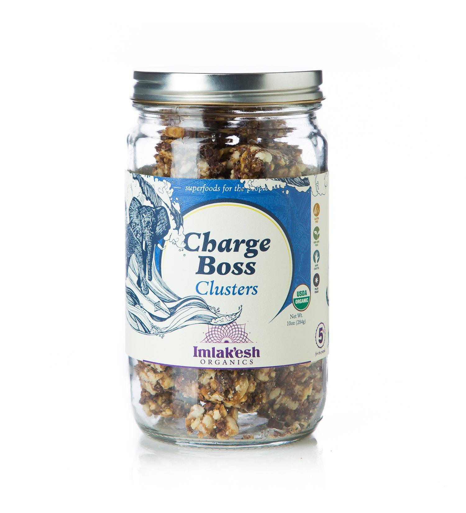 Imlak'esh Organics ChargeBoss Nut Clusters - 10oz Glass Jar | Paleo, Organic, Gluten-Free, Non-GMO | Coconut Sugar Snack - Buy Online on GoSupps.com
