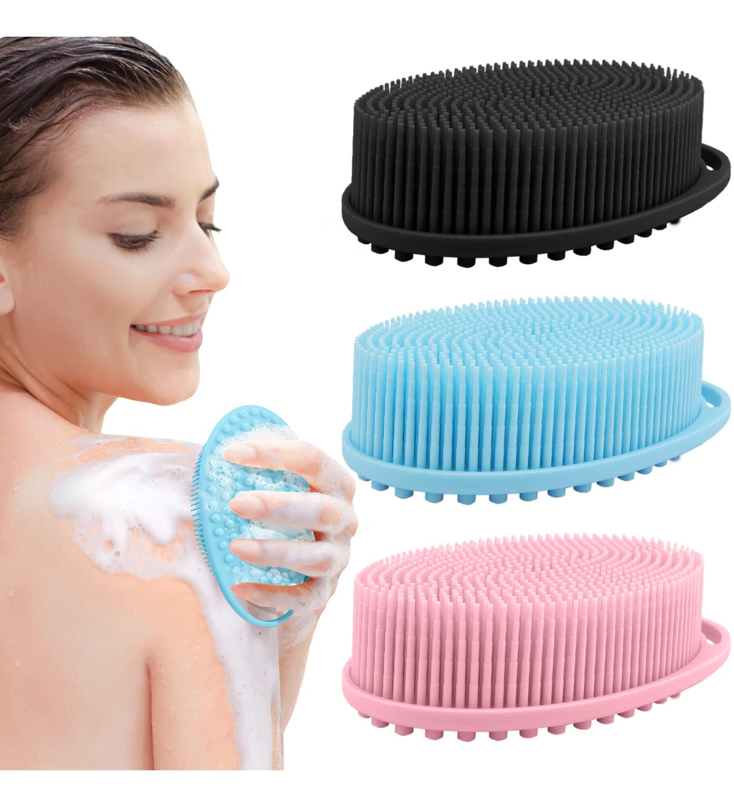 3 Pack Soft Silicone Body Scrubber for Gentle Exfoliation - Sensitive Skin Friendly | Rapid Foaming | Black+Blue+Pink - Buy Online on GoSupps.com