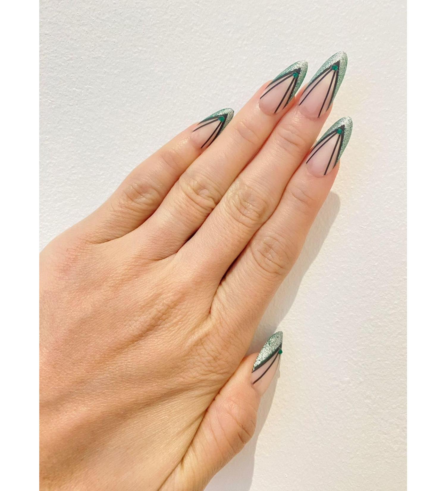 Medium Stiletto Green Crystal Line fake Press On Nails Press On Fake Nails - Buy Online on GoSupps.com