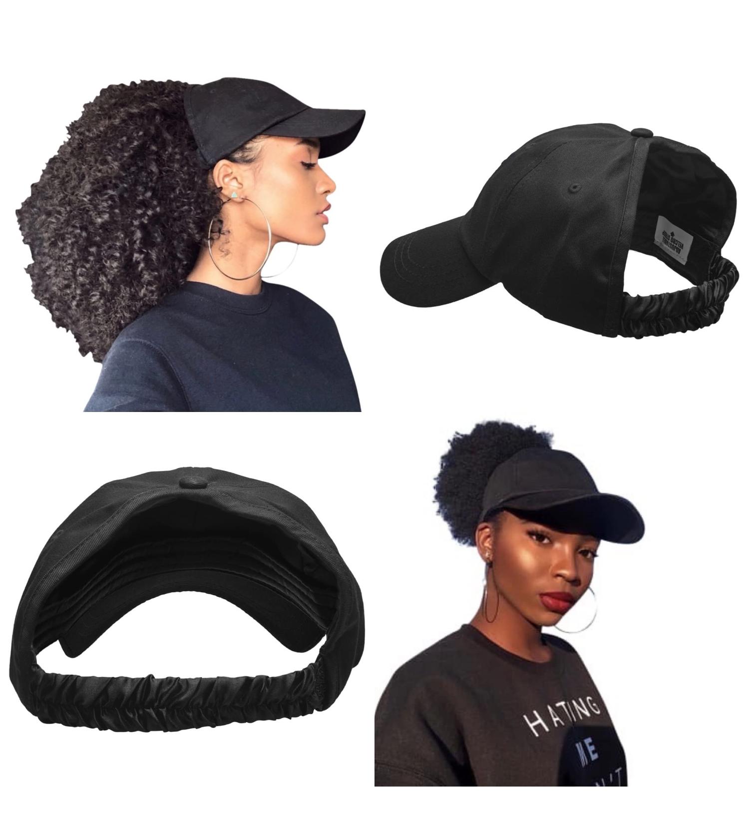 CurlCap Natural Hair Backless Satin Lined Baseball Hat - Black - Buy Online on GoSupps.com