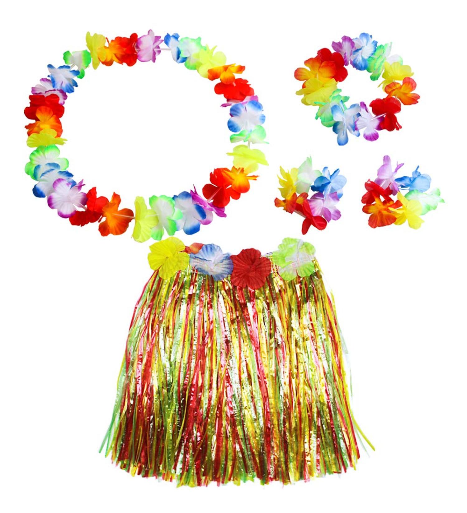 Hawaiian Luau Flower Crown Set - Leis, Headband, Wristbands, Grass Skirt & More - Summer Party Decor in Colorful Style - Buy Online on GoSupps.com
